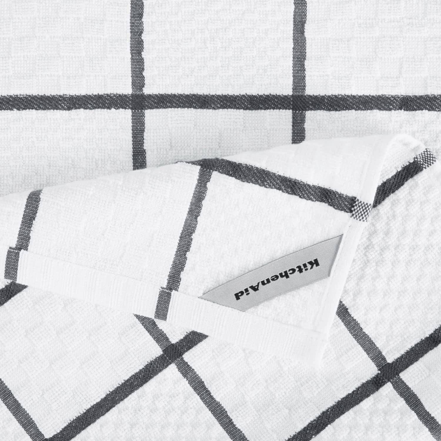 imageKITCHENAID Quilted Cotton Terry Cloth Oven Mitt Pot Holder Kitchen Towel 4Pack Set Heat Resistant Silicone Grip 16quotx26quot 7quotx13quot ampamp 7quotx10quot Aqua SkyCharcoal Grey