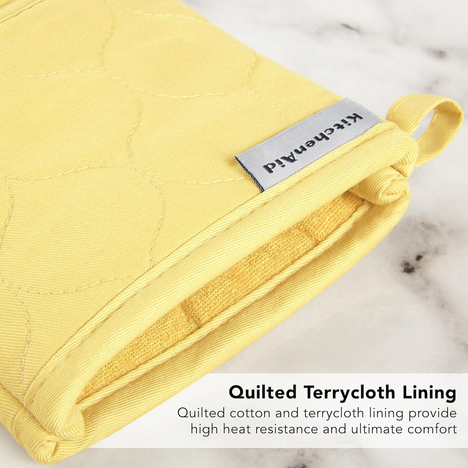 imageKITCHENAID Quilted Cotton Terry Cloth Oven Mitt Pot Holder Kitchen Towel 4Pack Set Heat Resistant Silicone Grip 16quotx26quot 7quotx13quot ampamp 7quotx10quot Aqua SkyButter Yellow
