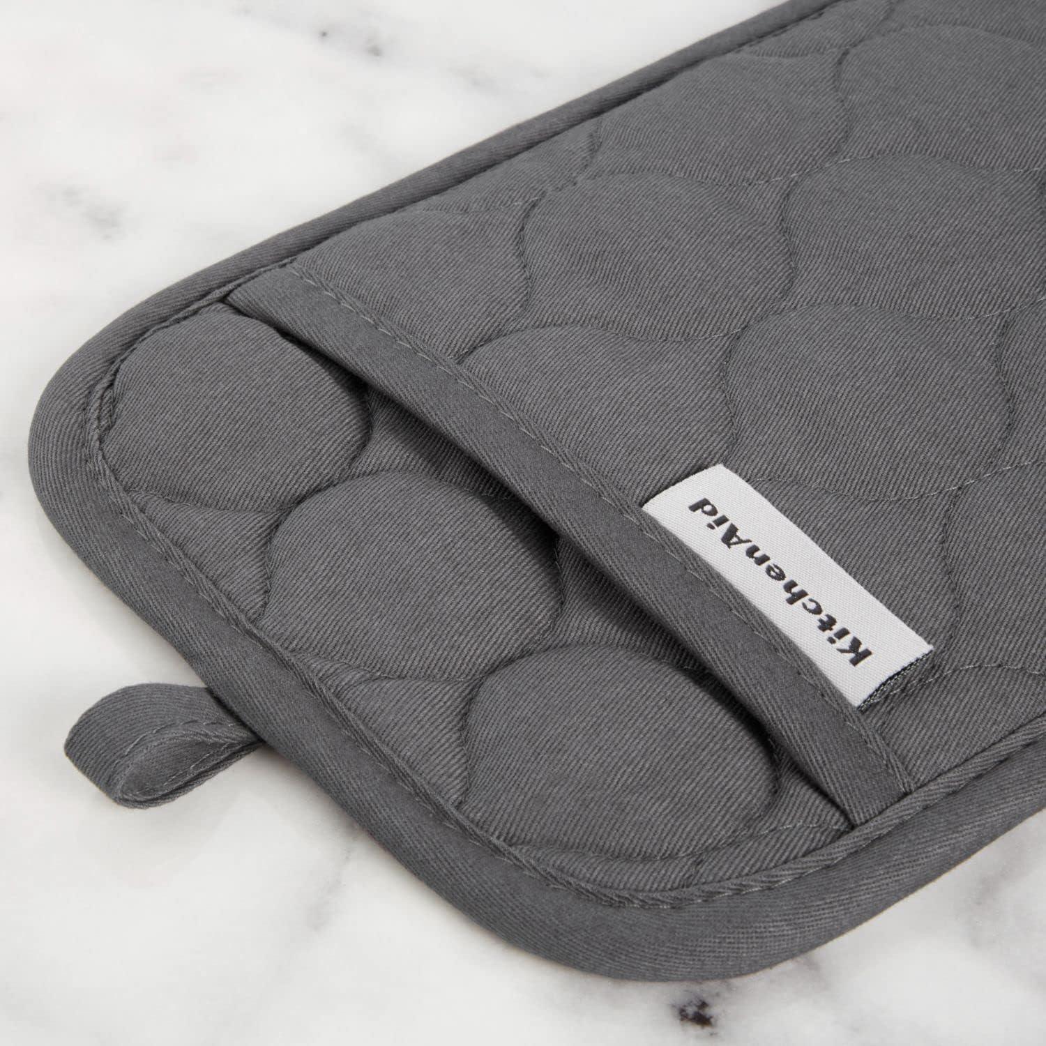 imageKITCHENAID Quilted Cotton Terry Cloth Oven Mitt Pot Holder Kitchen Towel 4Pack Set Heat Resistant Silicone Grip 16quotx26quot 7quotx13quot ampamp 7quotx10quot Aqua SkyCharcoal Grey