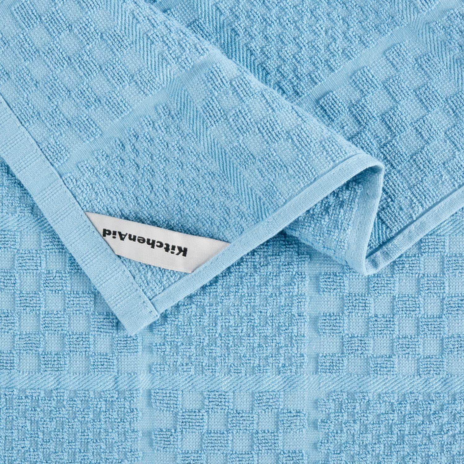 imageKITCHENAID Quilted Cotton Terry Cloth Oven Mitt Pot Holder Kitchen Towel 4Pack Set Heat Resistant Silicone Grip 16quotx26quot 7quotx13quot ampamp 7quotx10quot Aqua SkyBlue Velvet