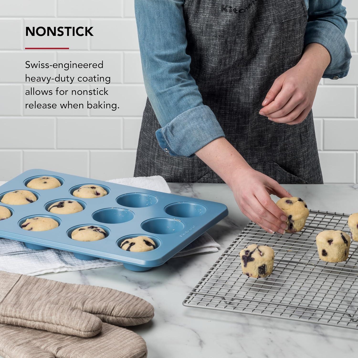 imageKitchenAid 12Cup Nonstick Aluminized Steel Muffin Pan PistachioBlue Velvet