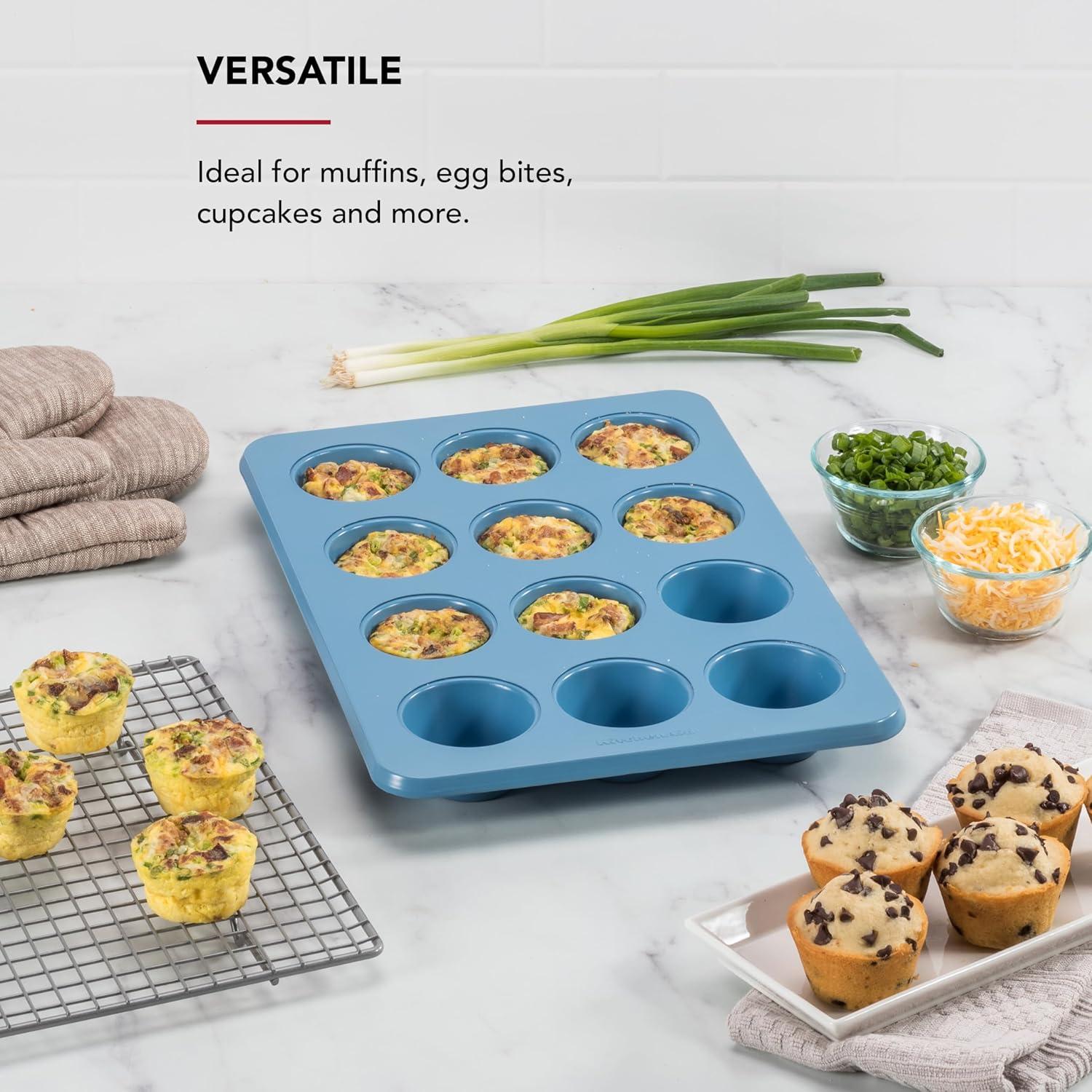 imageKitchenAid 12Cup Nonstick Aluminized Steel Muffin Pan PistachioBlue Velvet