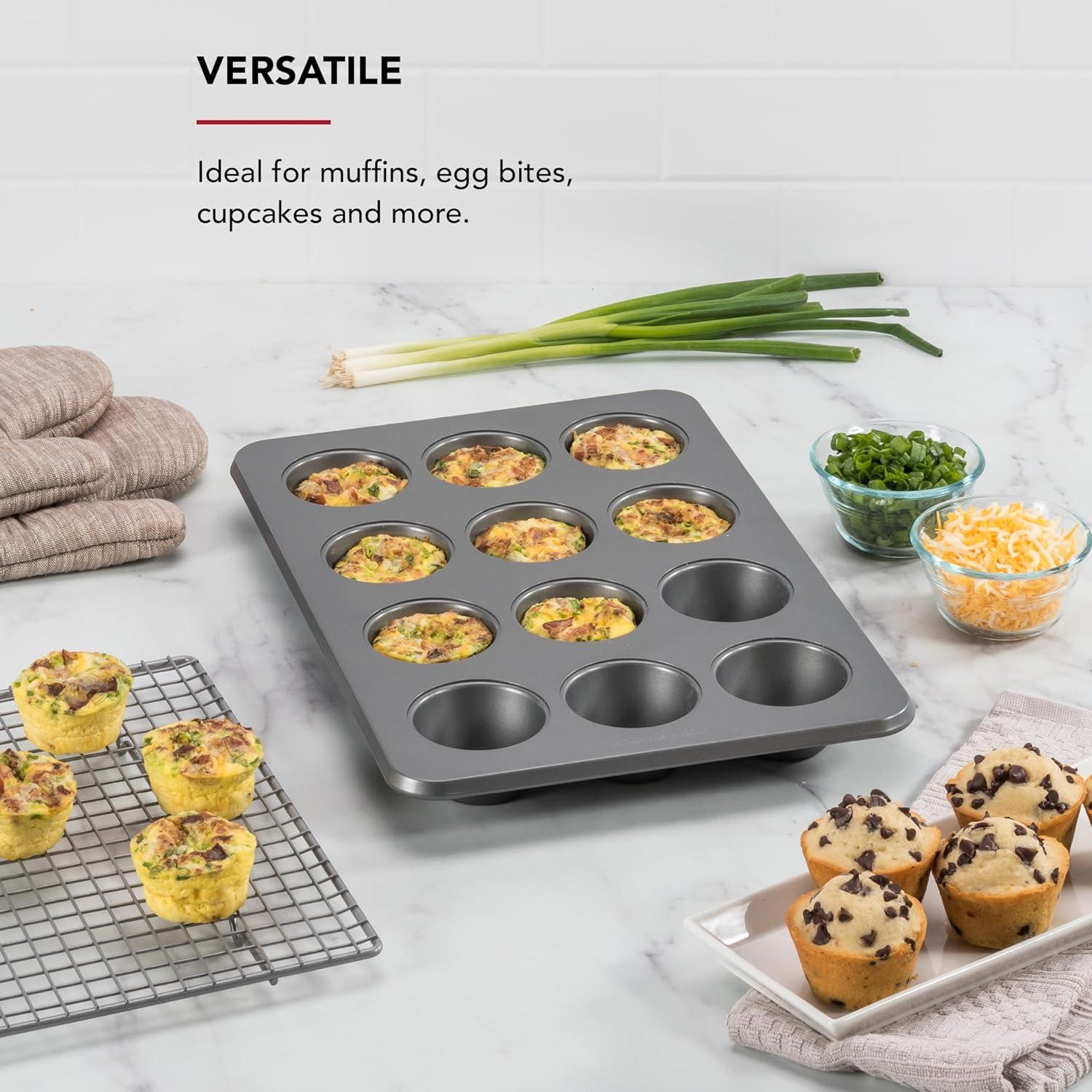 imageKitchenAid 12Cup Nonstick Aluminized Steel Muffin Pan PistachioContour Silver