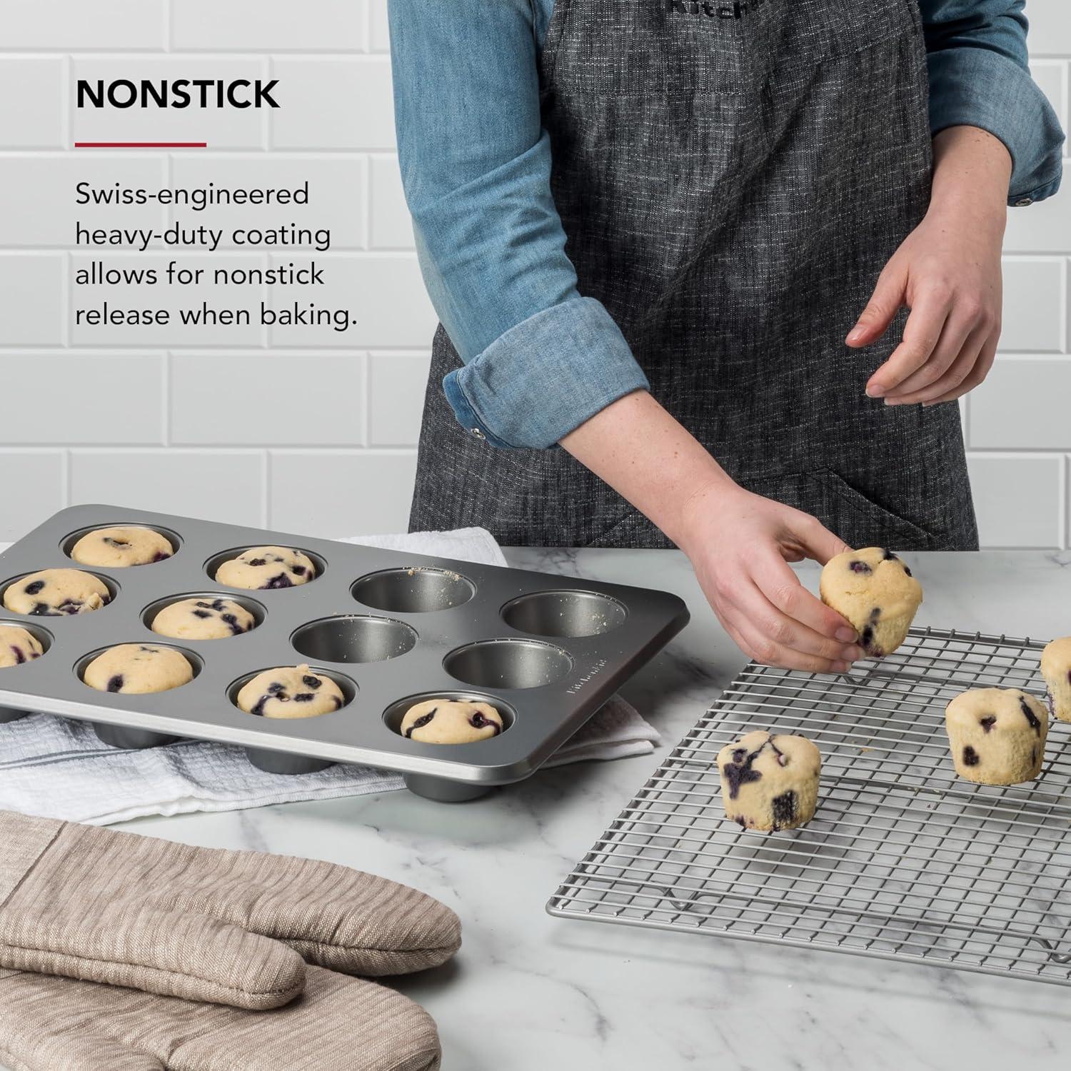 imageKitchenAid 12Cup Nonstick Aluminized Steel Muffin Pan PistachioContour Silver