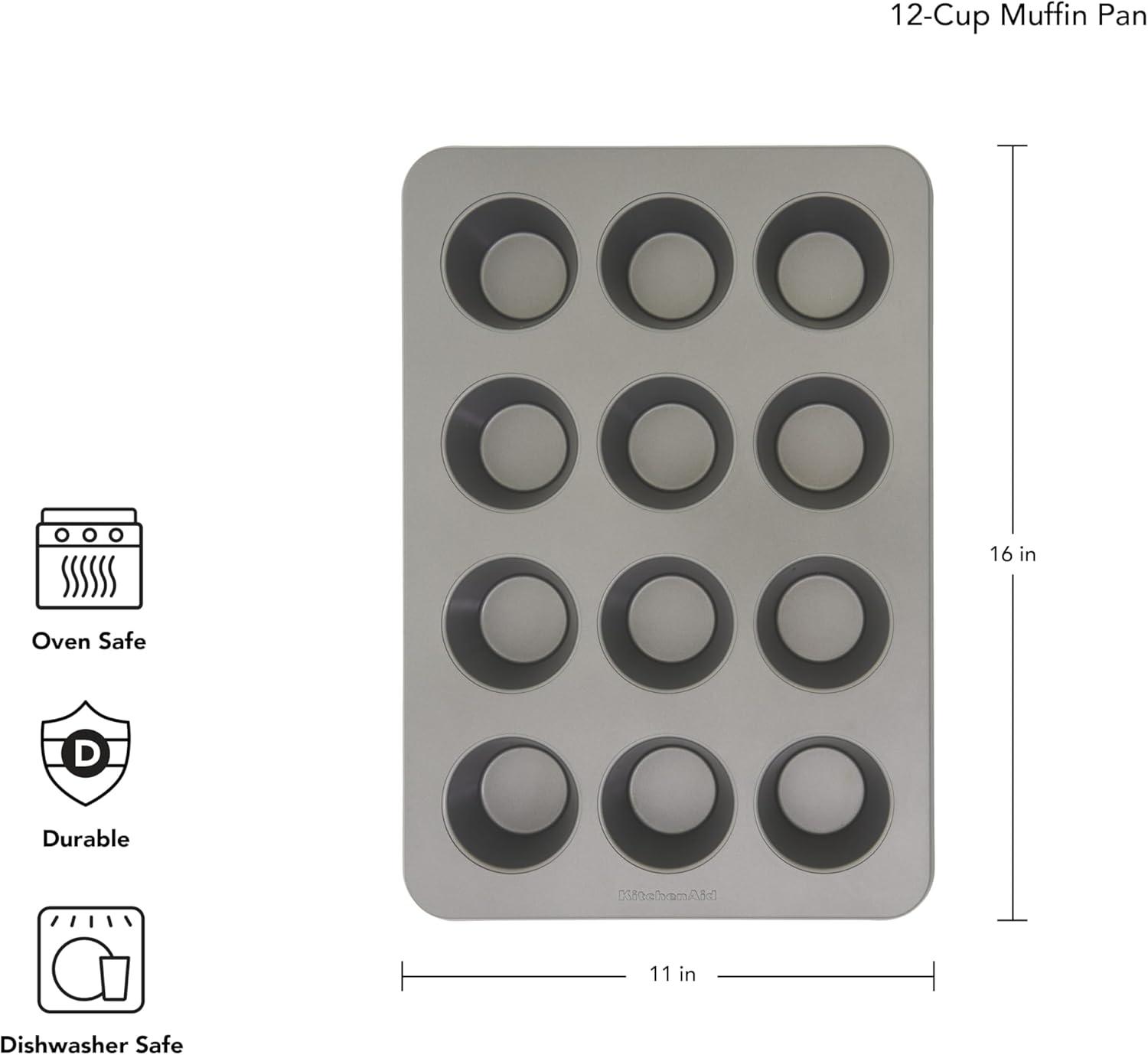 imageKitchenAid 12Cup Nonstick Aluminized Steel Muffin Pan PistachioContour Silver