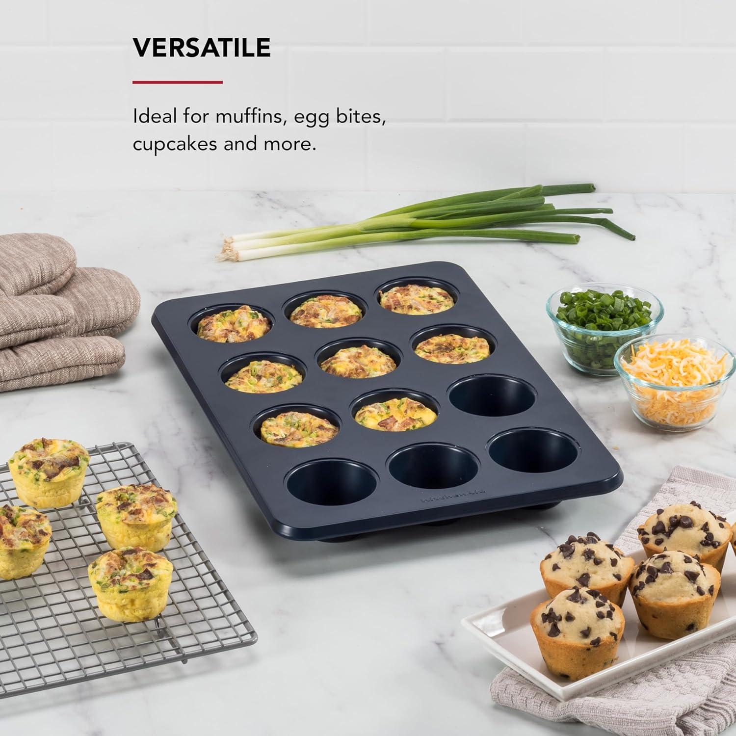 imageKitchenAid 12Cup Nonstick Aluminized Steel Muffin Pan PistachioInk Blue