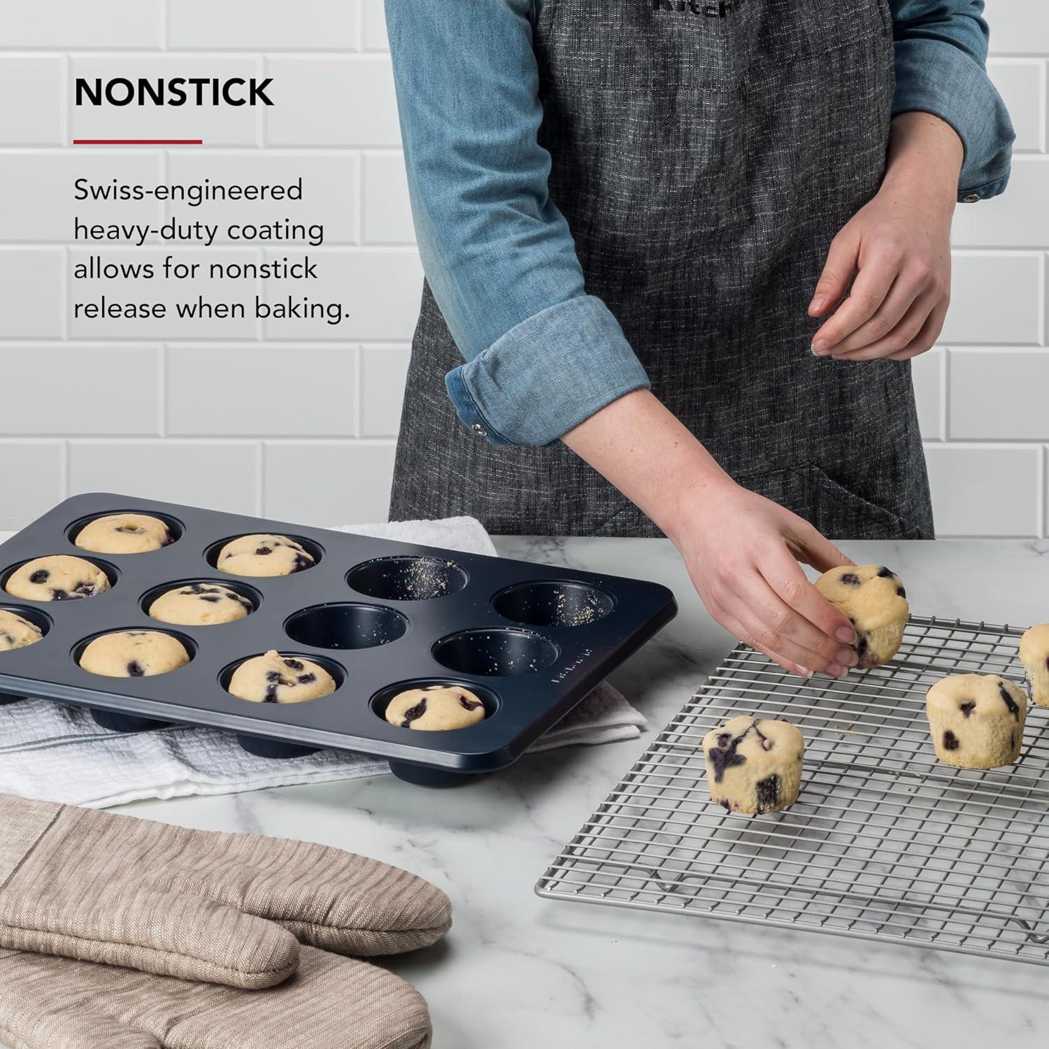 imageKitchenAid 12Cup Nonstick Aluminized Steel Muffin Pan PistachioInk Blue