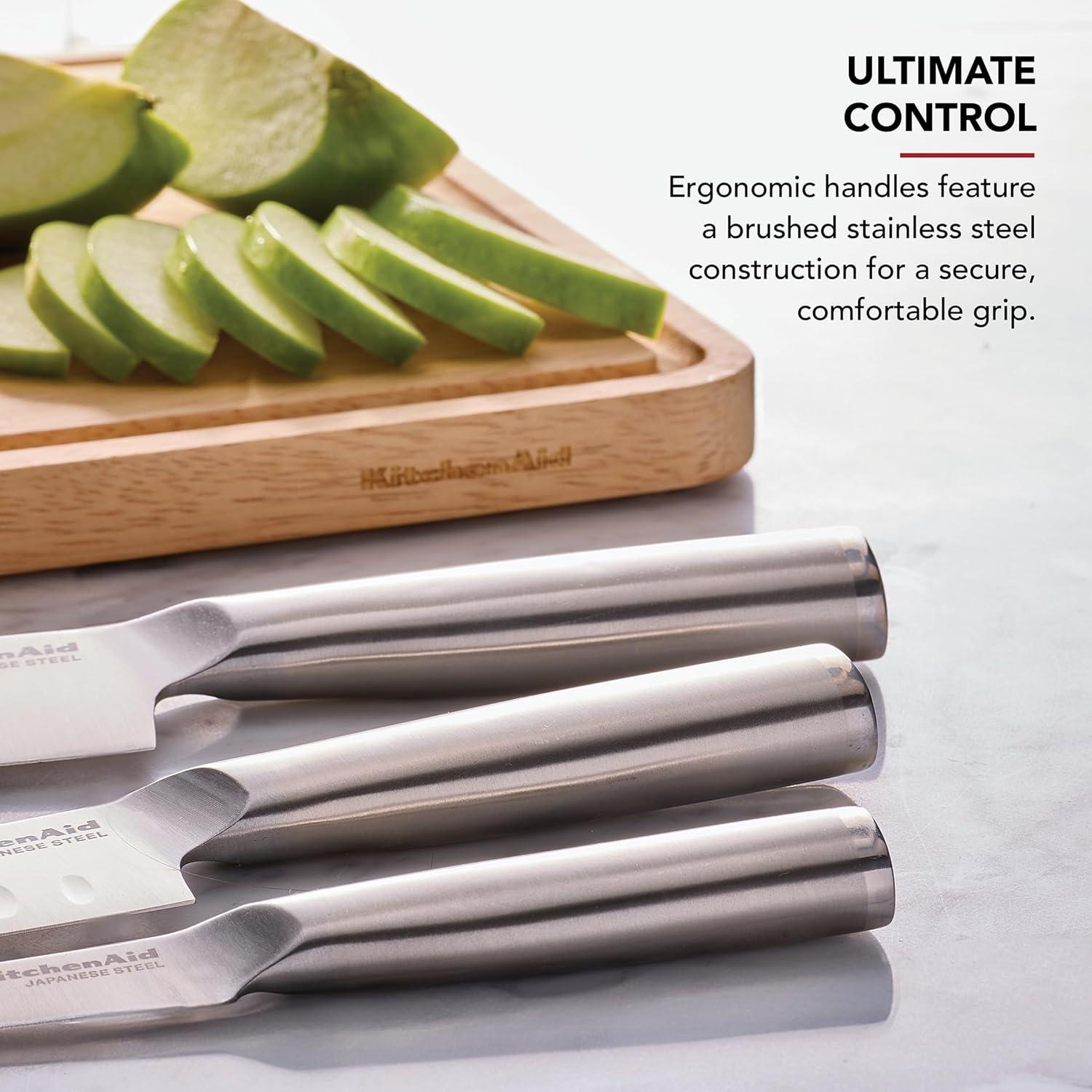 imageKitchenAid 3 Piece Forged Chef Knife Set High Carbon Japanese Steel Includes 8 Inch Chef Knife 5 Inch Santoku Knife and 35 Inch Paring Knife with Blade Covers
