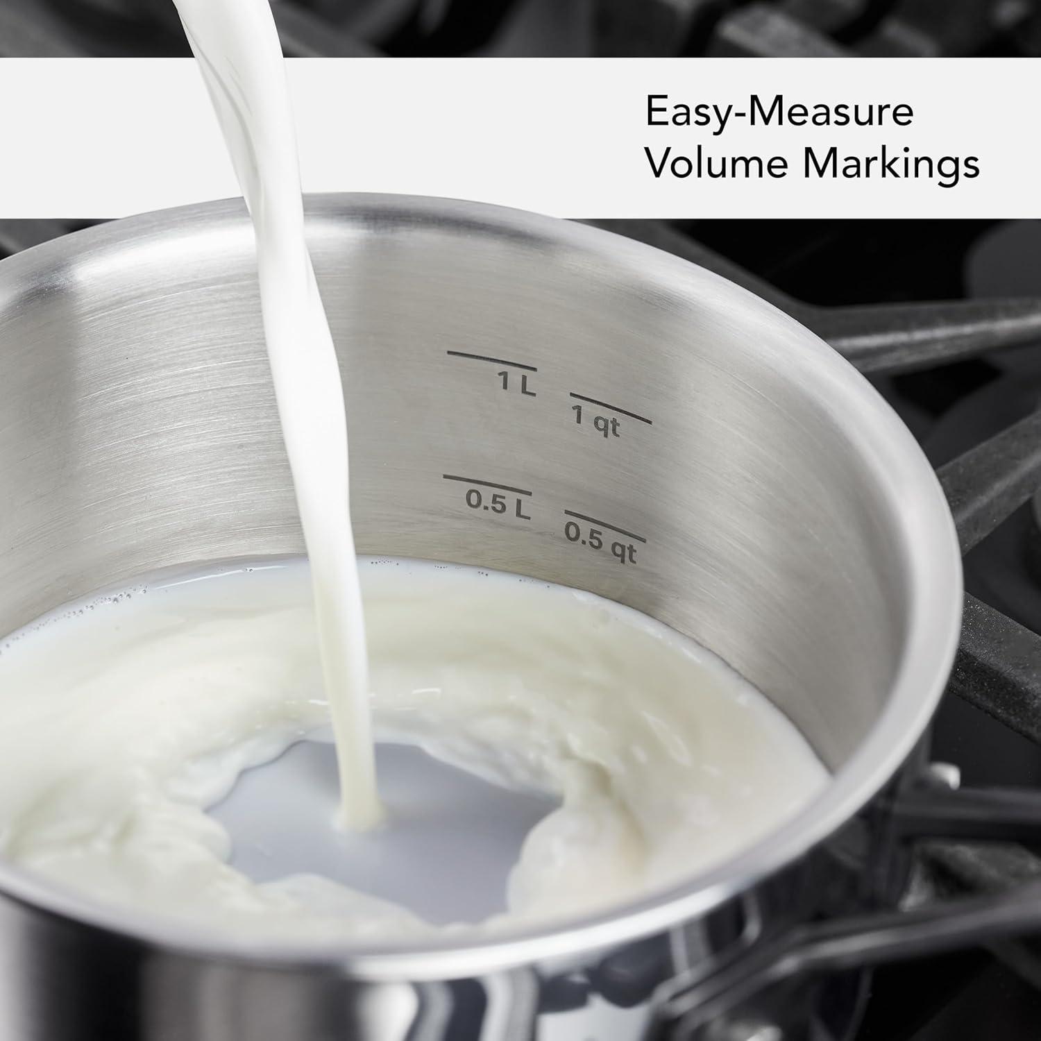 imageKitchenAid 30050 5Ply Clad Polished Stainless Steel Saucepan with Lid 3 Quart Polished Stainless SteelPolished Stainless Steel