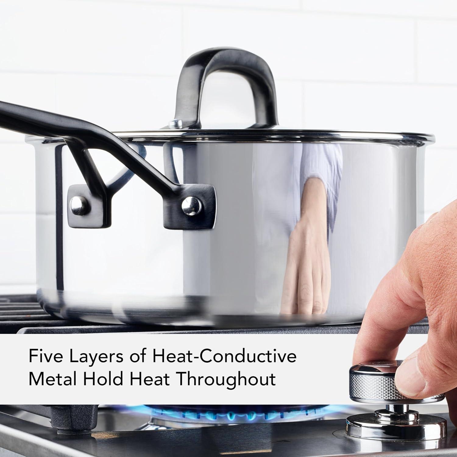 imageKitchenAid 30050 5Ply Clad Polished Stainless Steel Saucepan with Lid 3 Quart Polished Stainless SteelPolished Stainless Steel