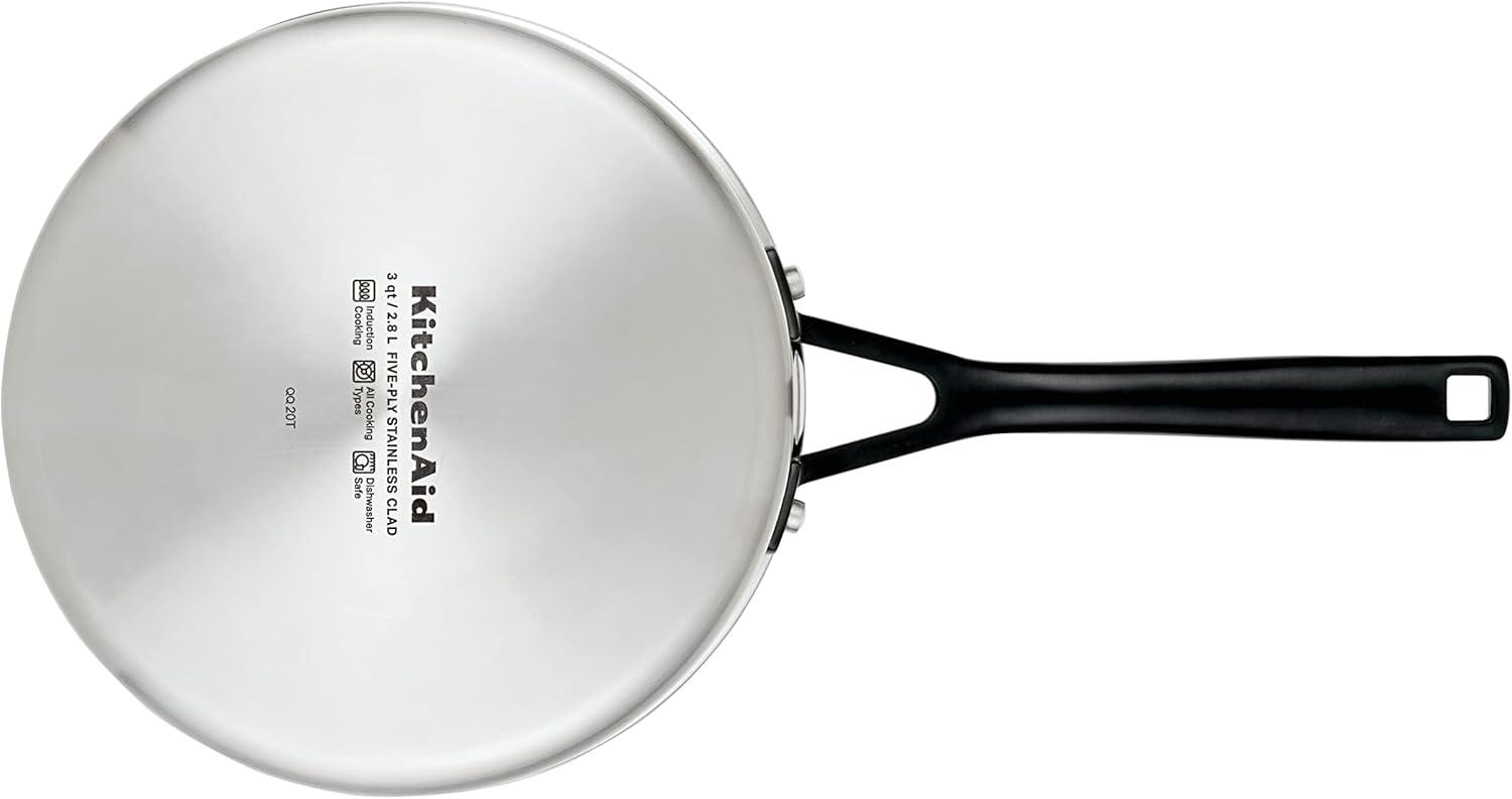 imageKitchenAid 30050 5Ply Clad Polished Stainless Steel Saucepan with Lid 3 Quart Polished Stainless SteelStainless Steel
