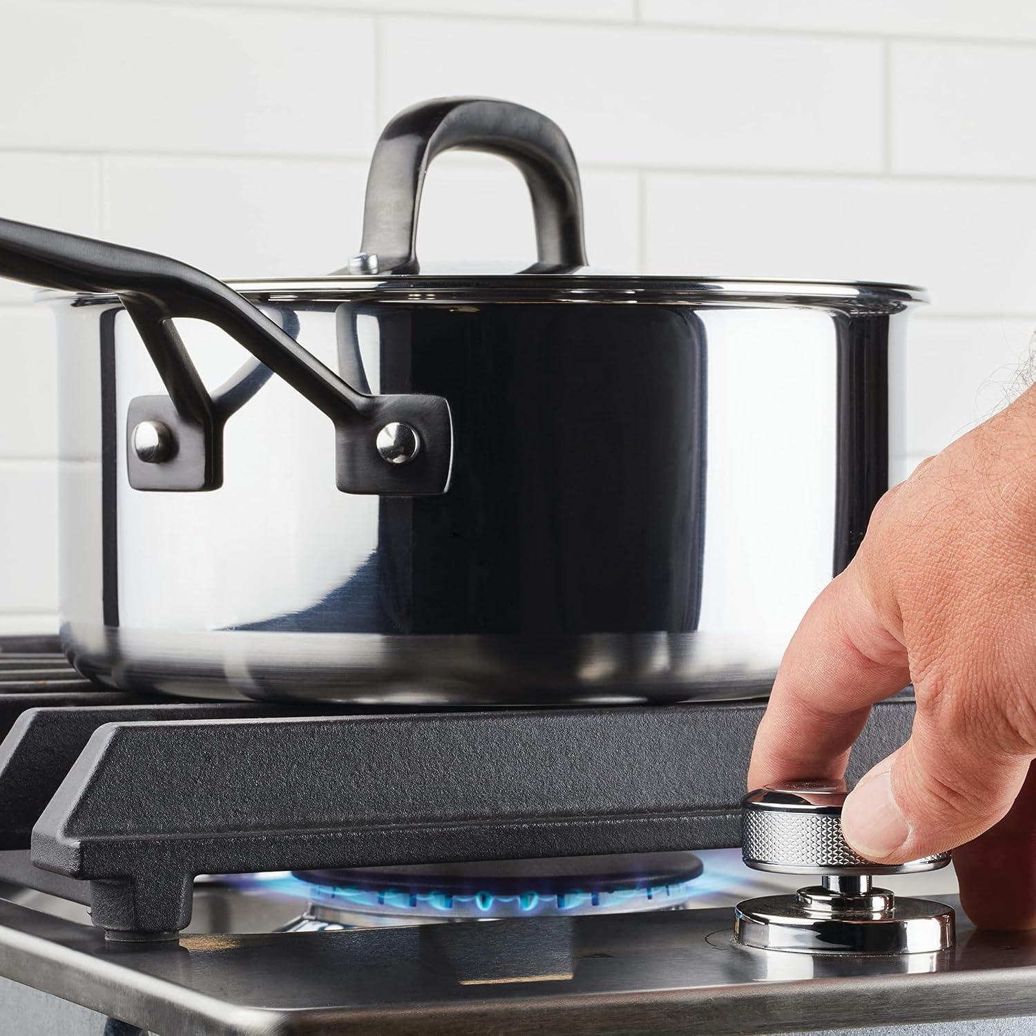 imageKitchenAid 30050 5Ply Clad Polished Stainless Steel Saucepan with Lid 3 Quart Polished Stainless SteelStainless Steel