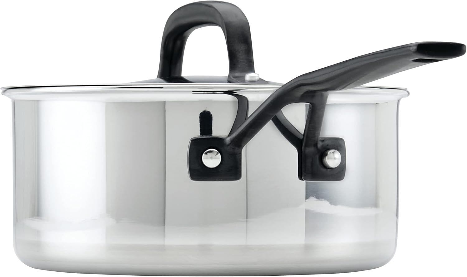 imageKitchenAid 30050 5Ply Clad Polished Stainless Steel Saucepan with Lid 3 Quart Polished Stainless SteelStainless Steel