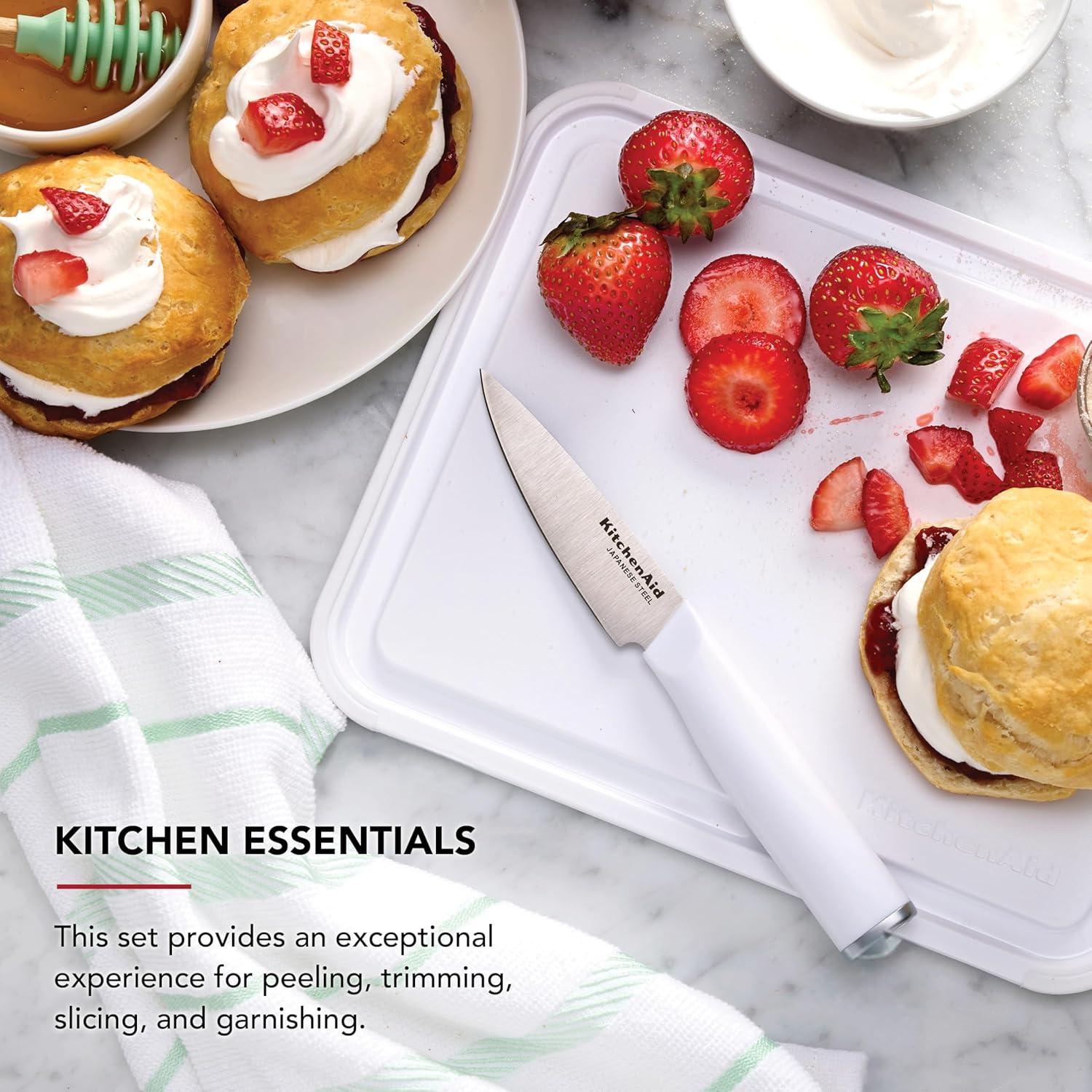 imageKitchenAid 35Inch Paring Knife with 8x10 Inch Poly Cutting Board Set High Carbon Japanese Steel Ergonomic Handle and Nonslip Edges PistachioWhite