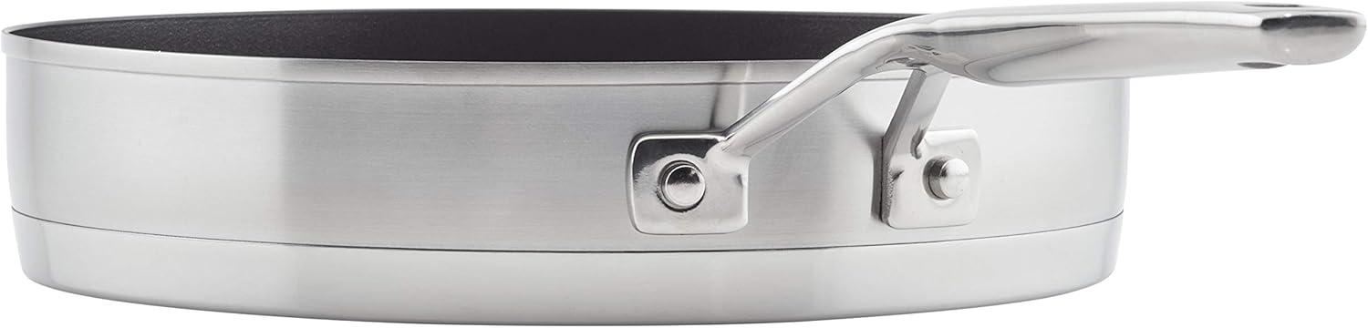 imageKitchenAid 3Ply Base Brushed Stainless Steel Induction Pots and Pans Set with Nonstick Round Grill Pan and Lids Dishwasher Safe 10 Piece Cookware Set Brushed Stainless Steel