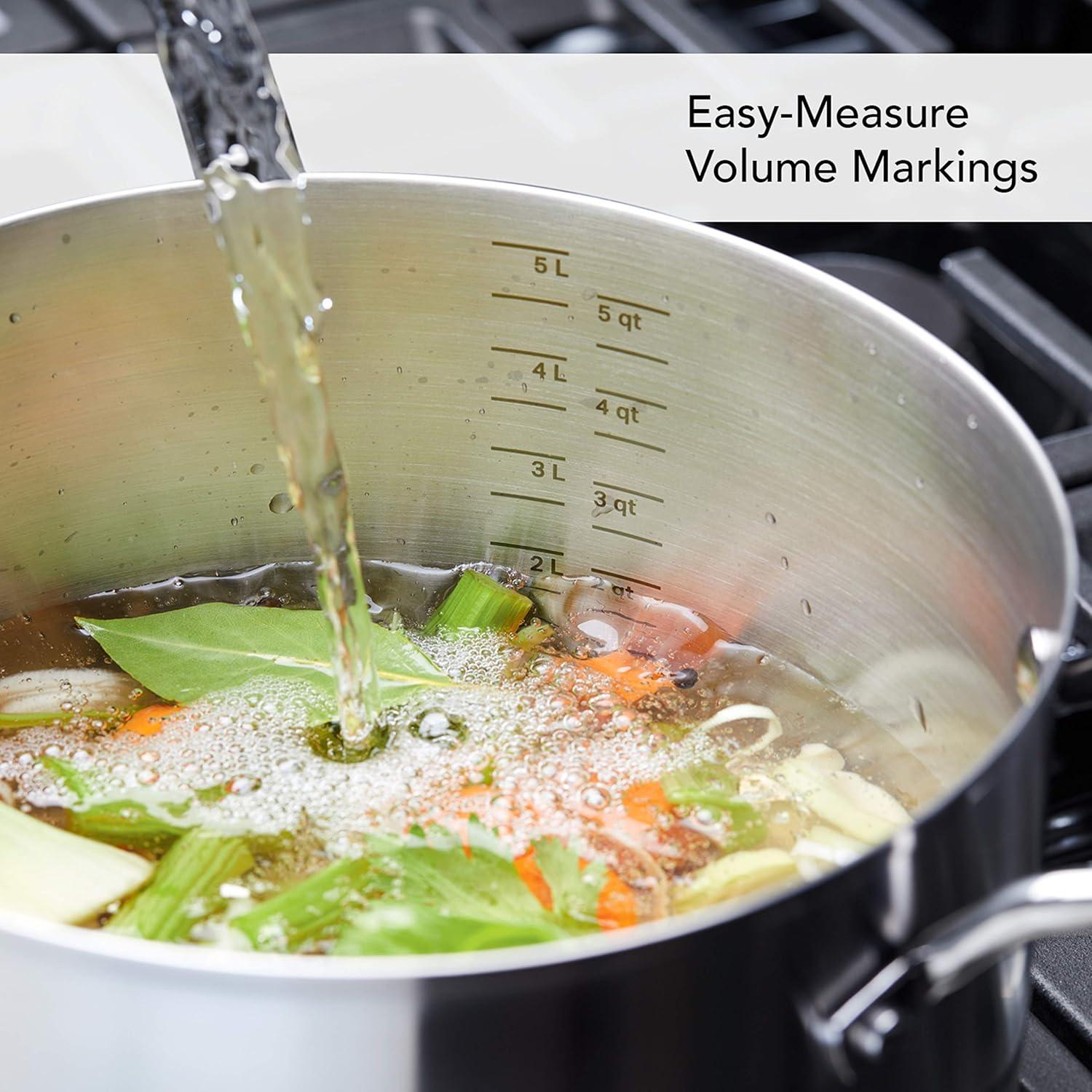 imageKitchenAid 3Ply Base Brushed Stainless Steel Induction Pots and Pans Set with Nonstick Round Grill Pan and Lids Dishwasher Safe 10 Piece Cookware Set Brushed Stainless Steel