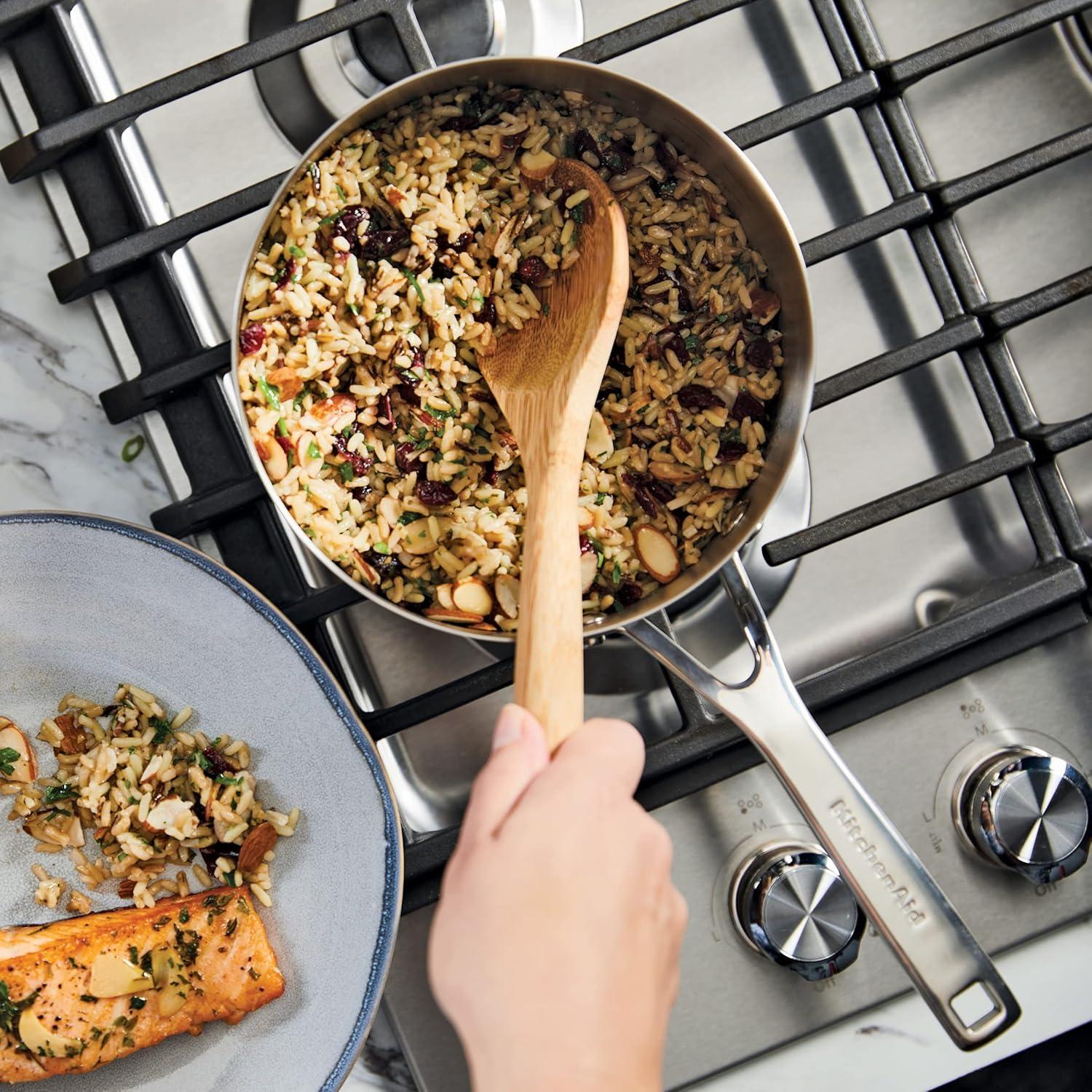 imageKitchenAid 3Ply Base Brushed Stainless Steel Sauce PanSaucepan with Lid 3 Quart Brushed Stainless Steel