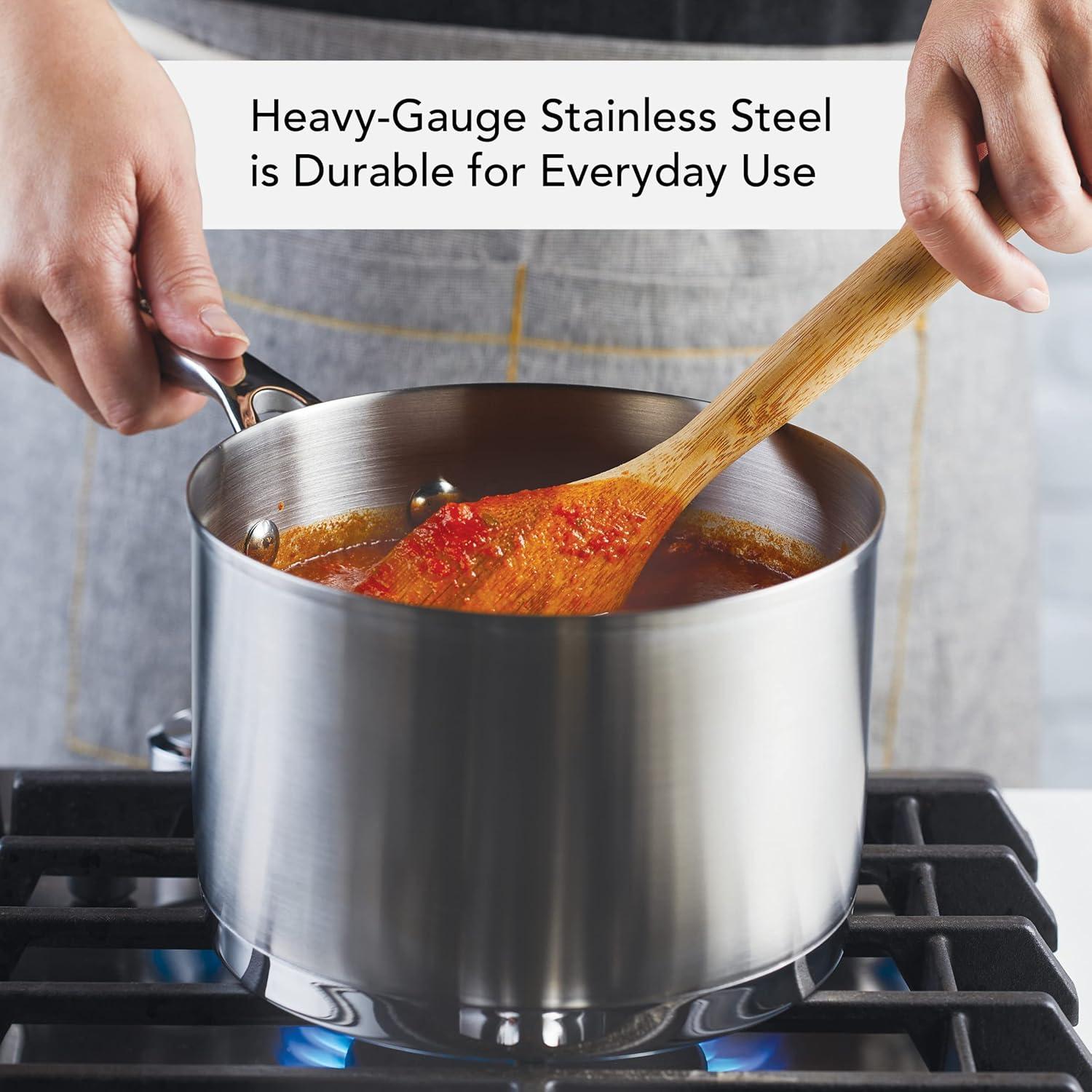 imageKitchenAid 3Ply Base Brushed Stainless Steel Sauce PanSaucepan with Lid 3 Quart Brushed Stainless Steel