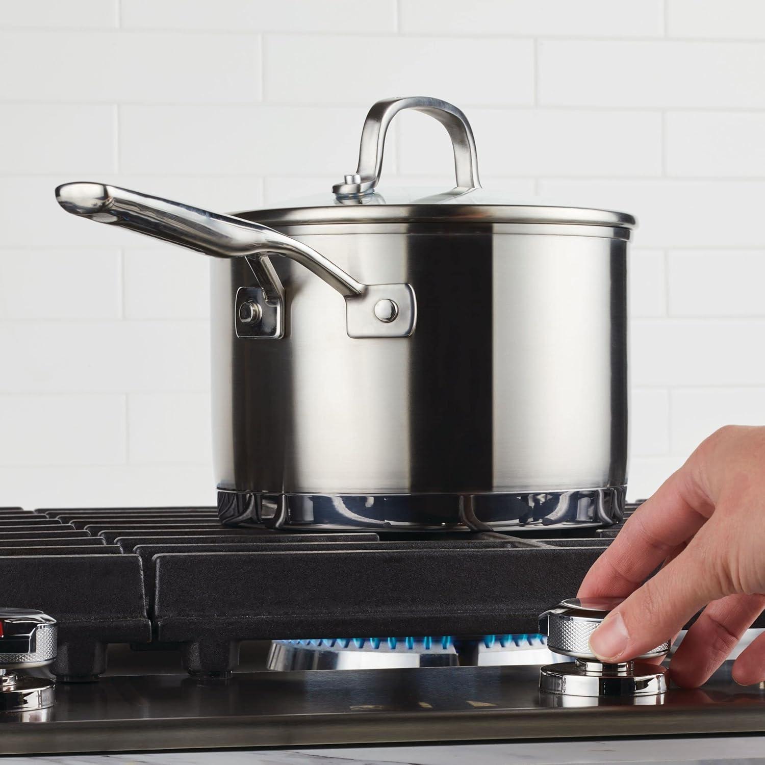 imageKitchenAid 3Ply Base Brushed Stainless Steel Sauce PanSaucepan with Lid 3 Quart Brushed Stainless Steel