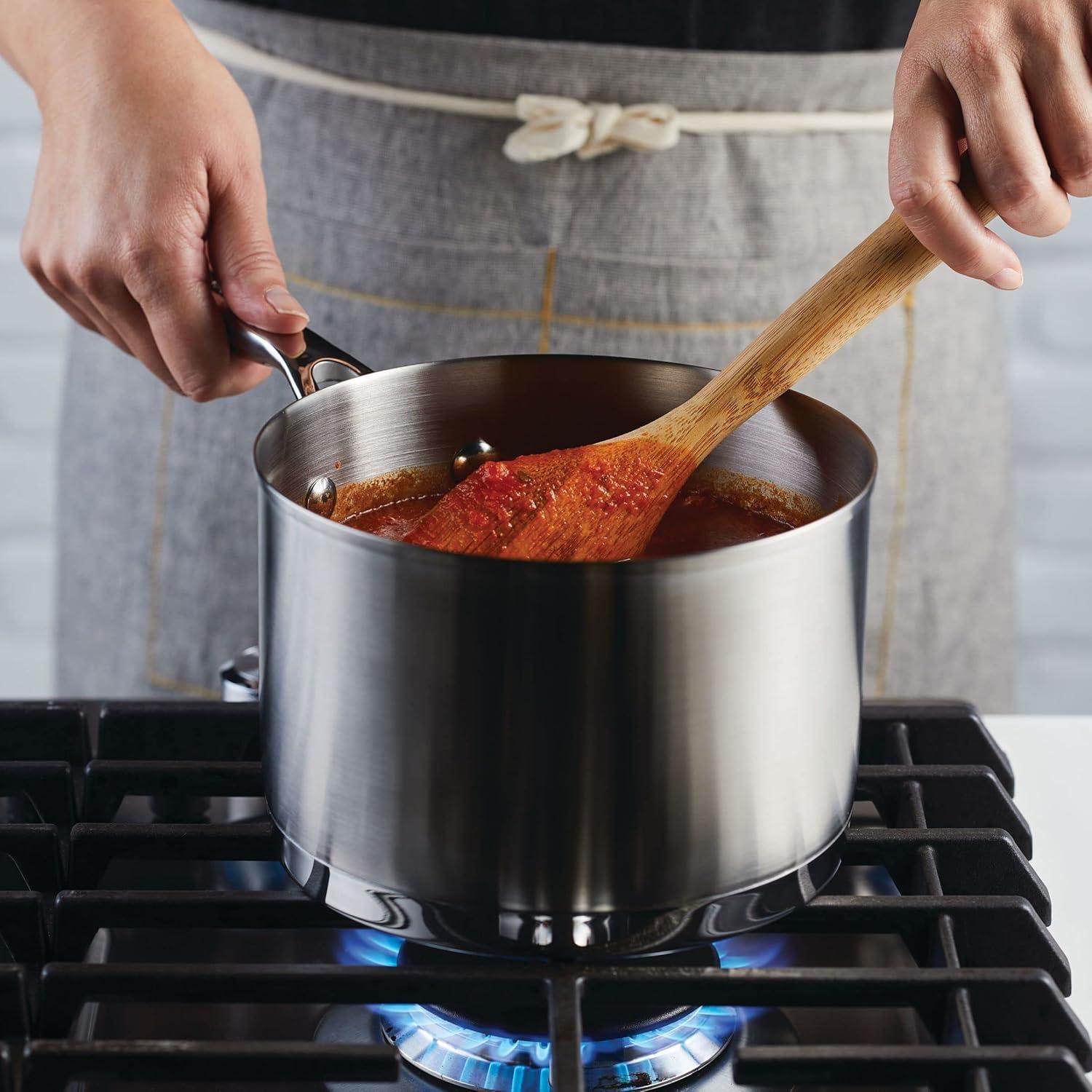 imageKitchenAid 3Ply Base Brushed Stainless Steel Sauce PanSaucepan with Lid 3 Quart Brushed Stainless Steel