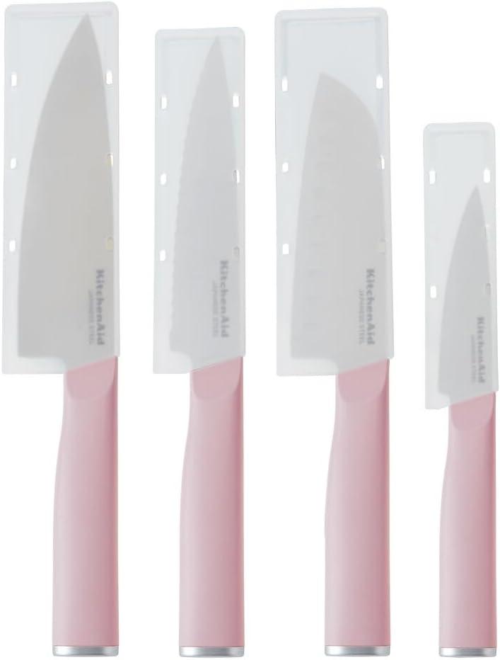 imageKitchenAid 4 Piece Chef Knife Set with Blade Covers 6 Inch Chef Knife 5 Inch Santoku 55 Inch Serrated Utility 35 Inch Paring High Carbon Japanese Steel Dried RoseDried Rose