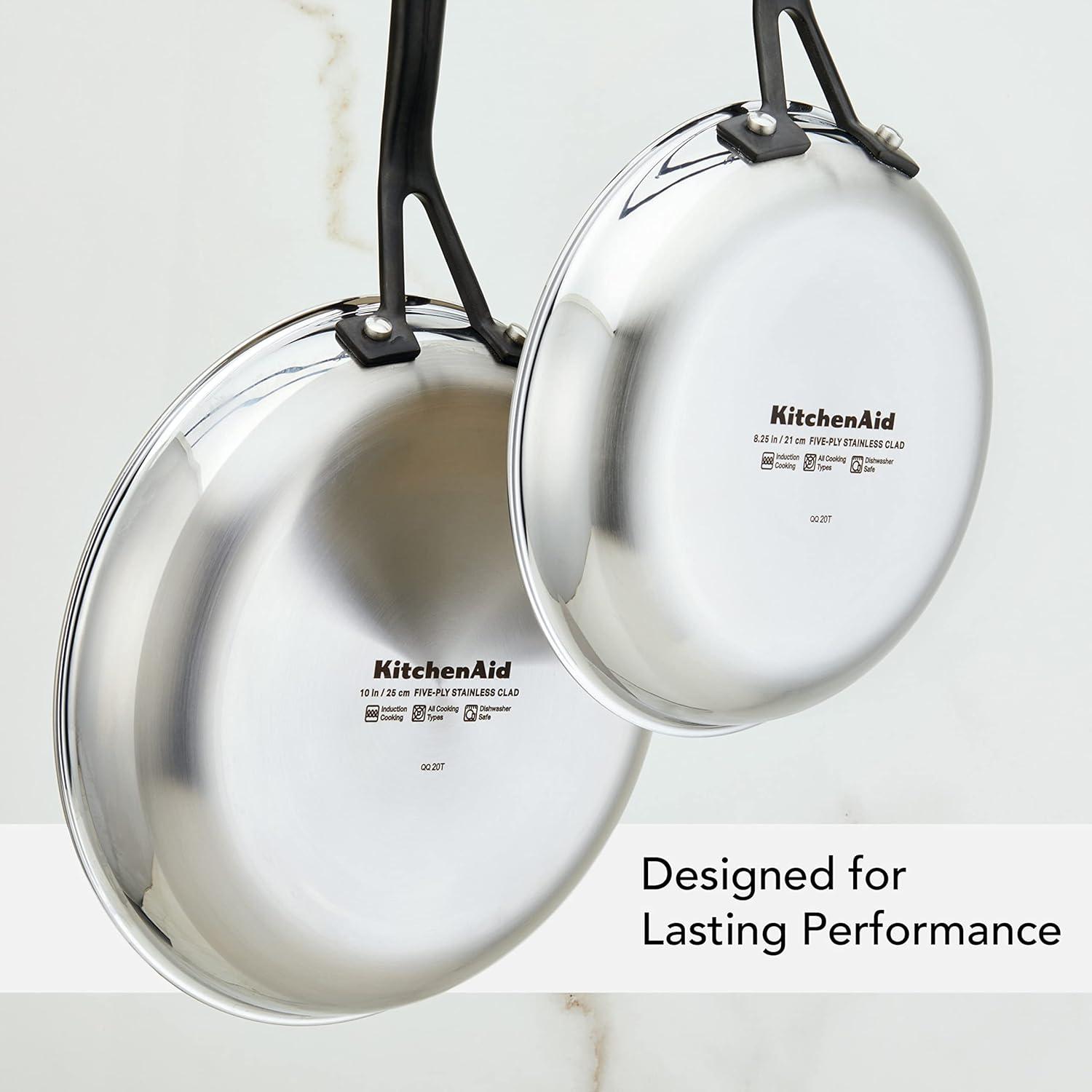 imageKitchenAid 5Ply Clad Polished Stainless Steel Frying PanSkillet 10 Inch Stainless SteelStainless Steel
