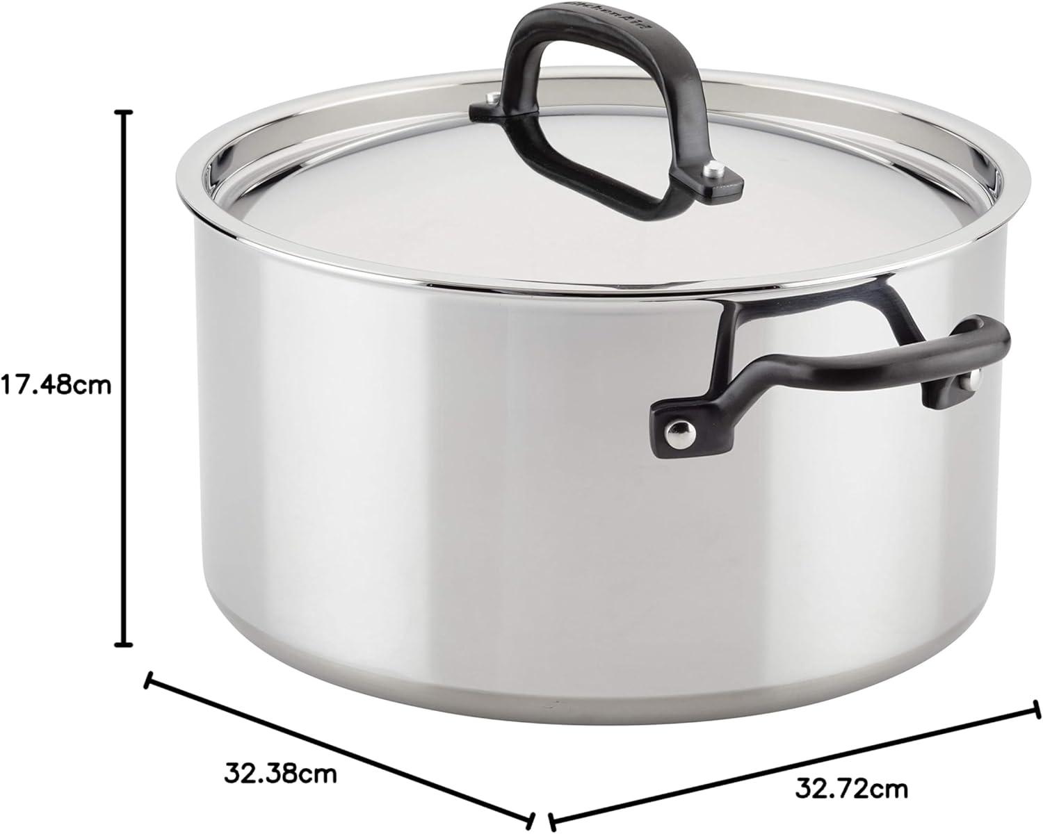 imageKitchenAid 5Ply Clad Polished Stainless Steel Stock PotStockpot with Lid 8 QuartStainless