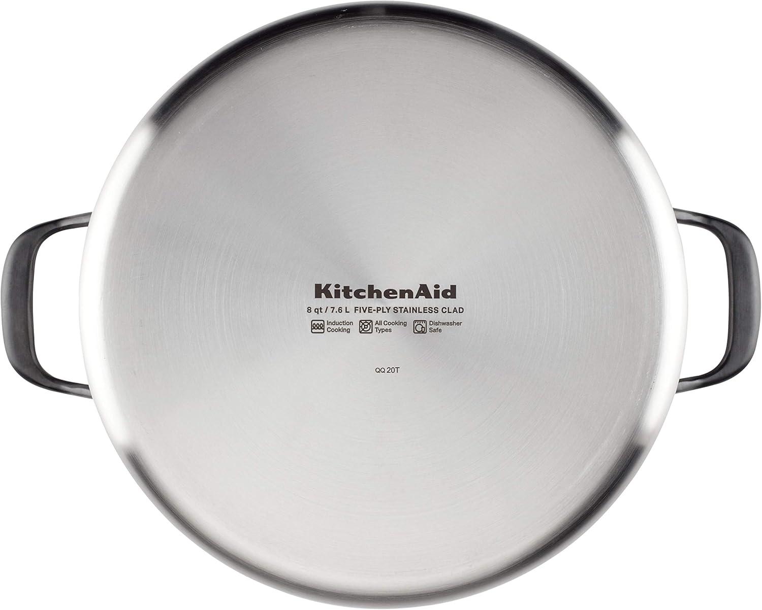 imageKitchenAid 5Ply Clad Polished Stainless Steel Stock PotStockpot with Lid 8 QuartStainless