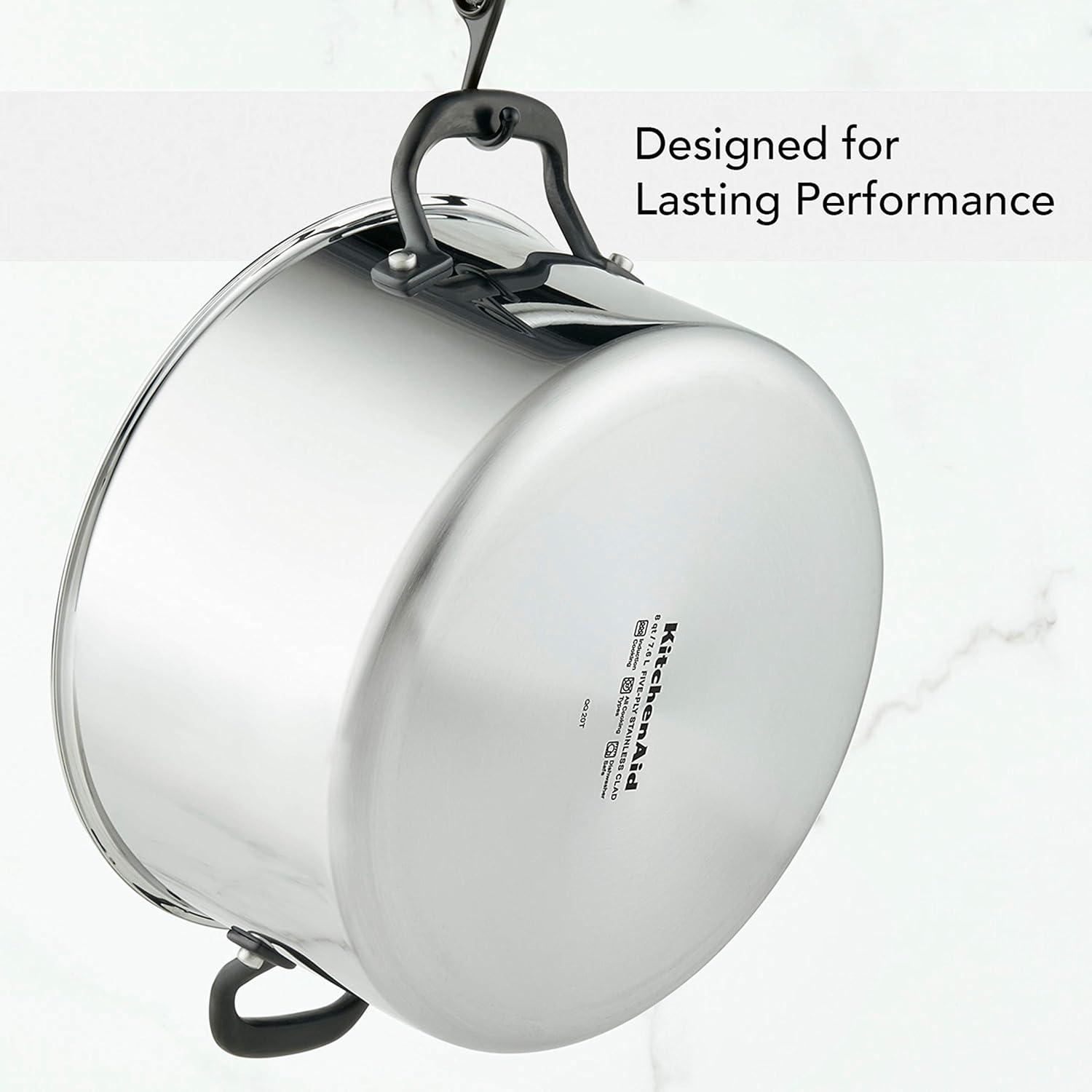 imageKitchenAid 5Ply Clad Polished Stainless Steel Stock PotStockpot with Lid 8 QuartStainless