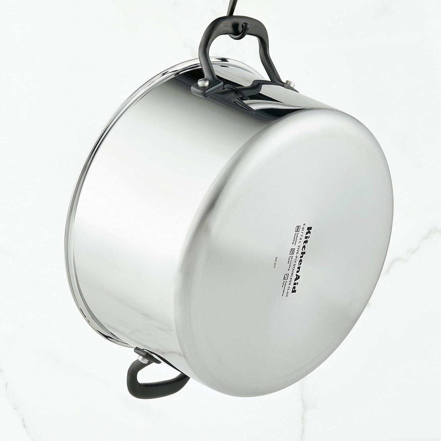 imageKitchenAid 5Ply Clad Polished Stainless Steel Stock PotStockpot with Lid 8 QuartStainless