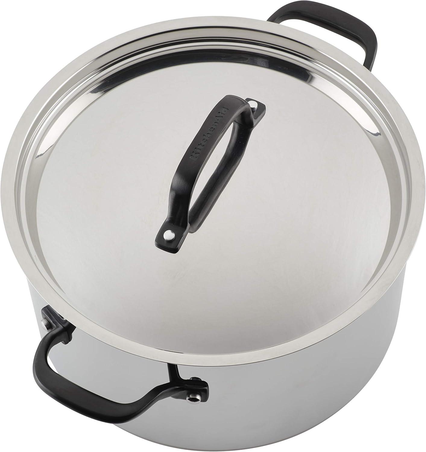 imageKitchenAid 5Ply Clad Polished Stainless Steel Stock PotStockpot with Lid 8 QuartStainless