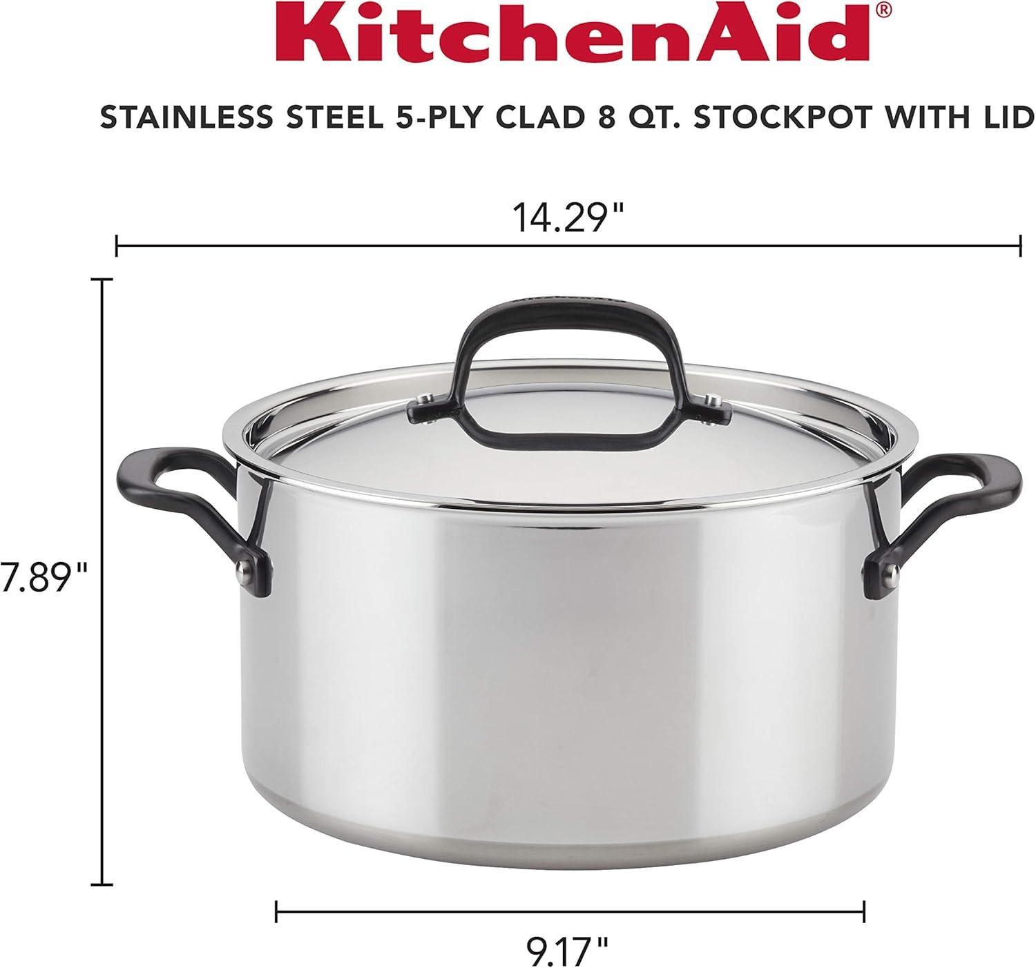 imageKitchenAid 5Ply Clad Polished Stainless Steel Stock PotStockpot with Lid 8 QuartStainless