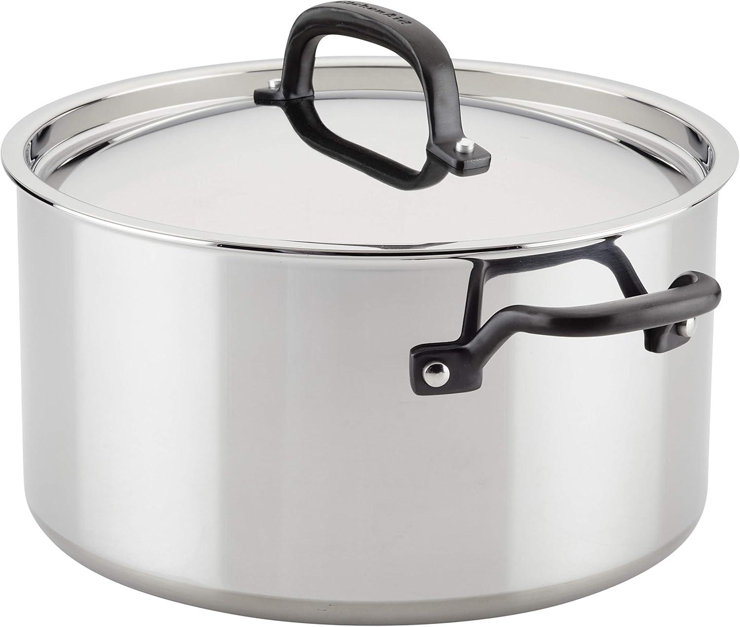 imageKitchenAid 5Ply Clad Polished Stainless Steel Stock PotStockpot with Lid 8 QuartStainless