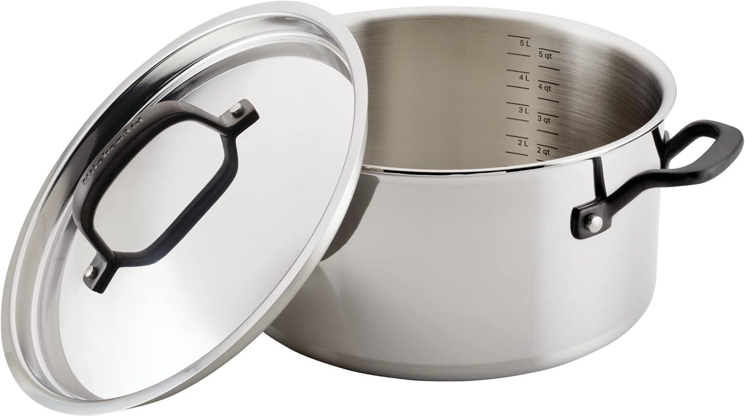 imageKitchenAid 5Ply Clad Polished Stainless Steel Stock PotStockpot with Lid 8 QuartStainless Steel