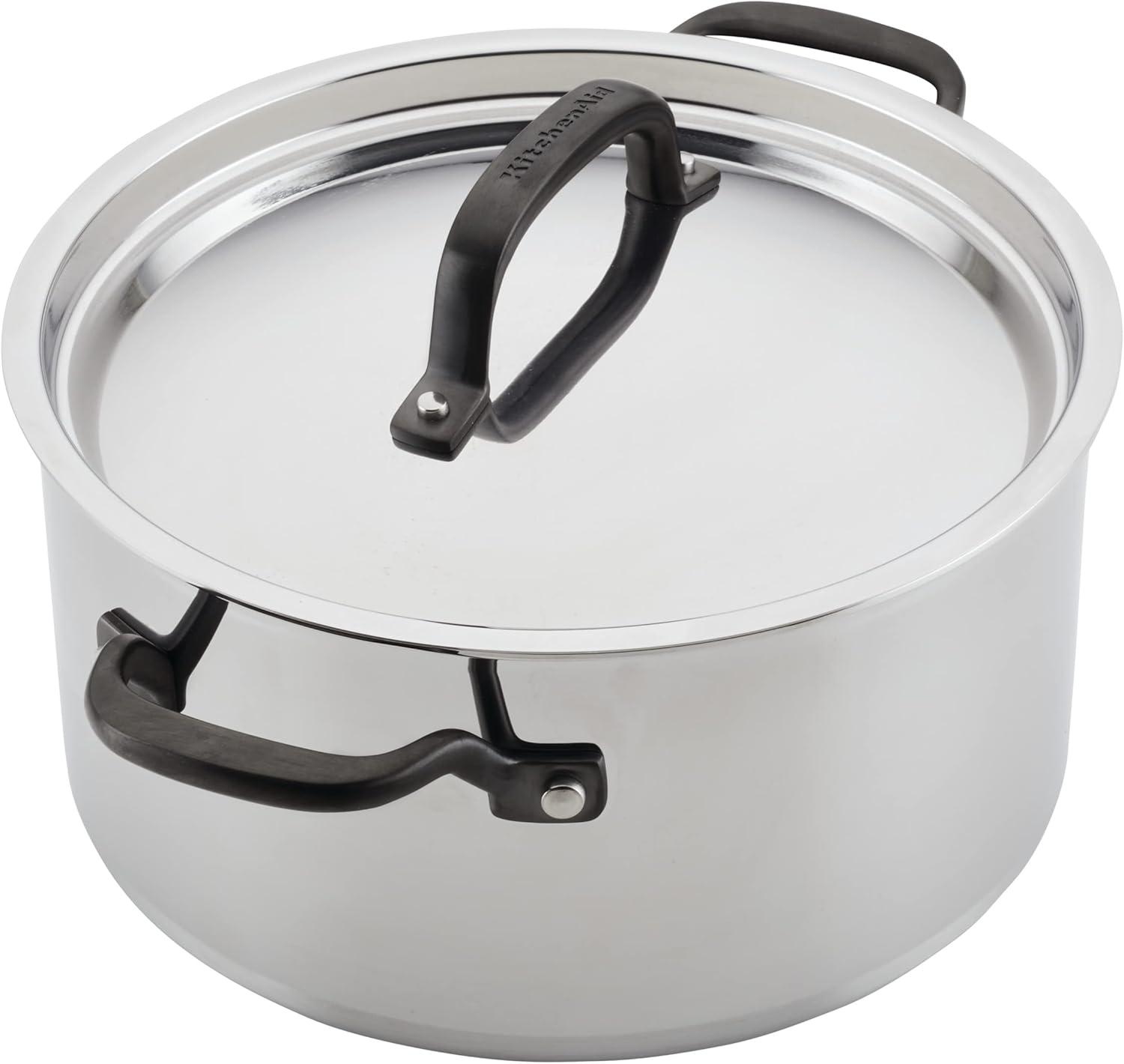 imageKitchenAid 5Ply Clad Polished Stainless Steel Stock PotStockpot with Lid 8 QuartStainless Steel
