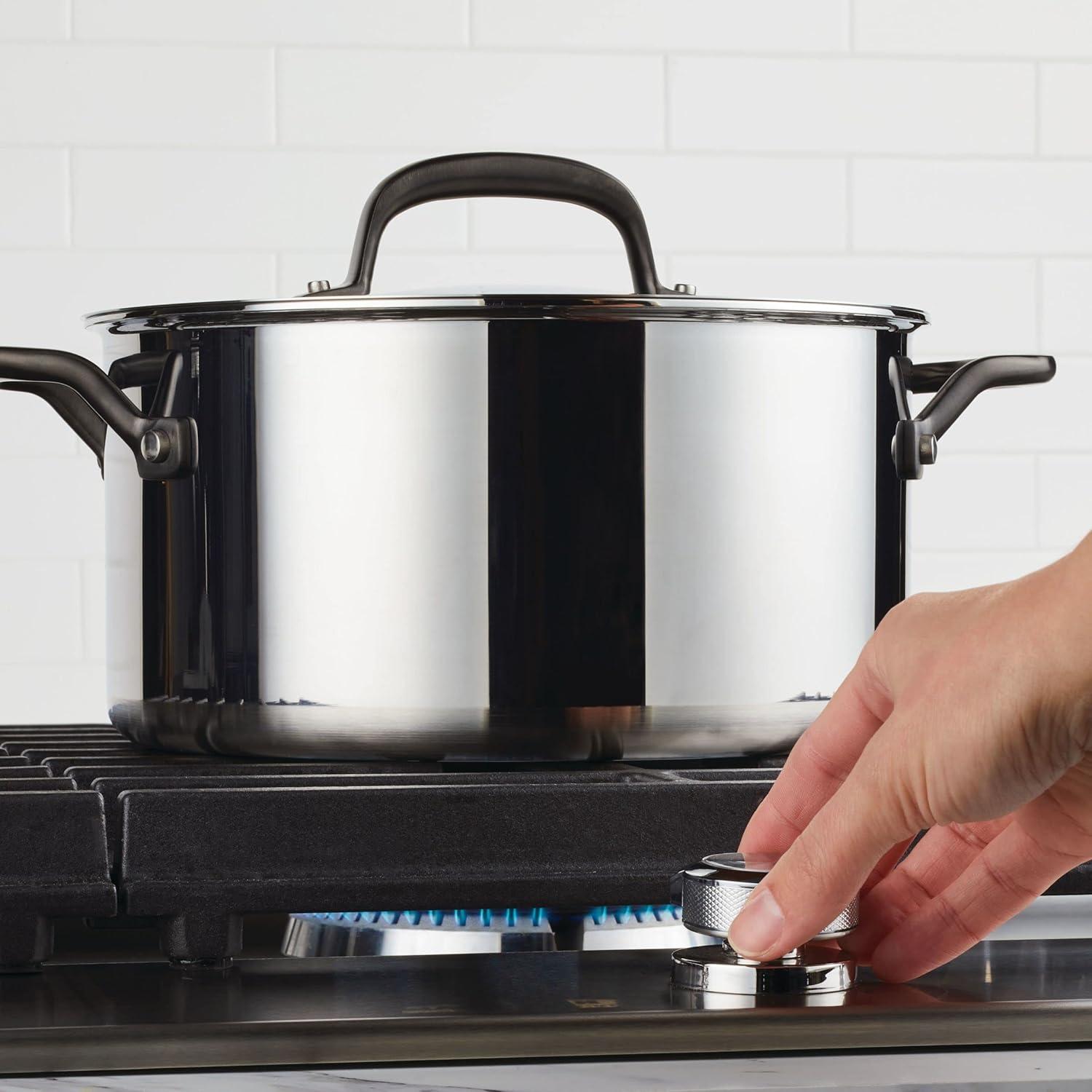 imageKitchenAid 5Ply Clad Polished Stainless Steel Stock PotStockpot with Lid 8 QuartStainless Steel