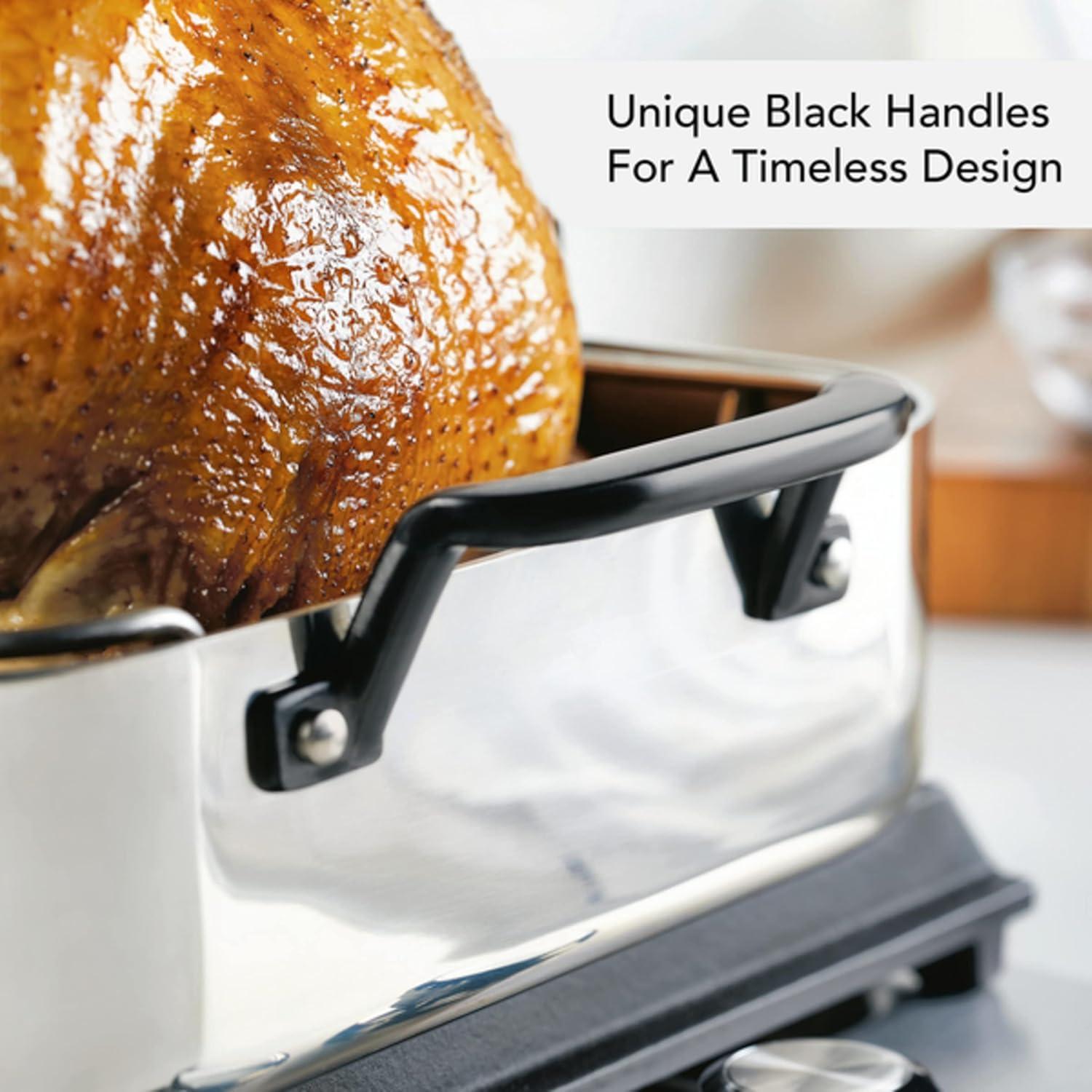 imageKitchenAid 5Ply Clad Stainless Steel Roasting PanRoaster with Removable Rack 15 Inch x 115 Inch Polished Stainless Steel