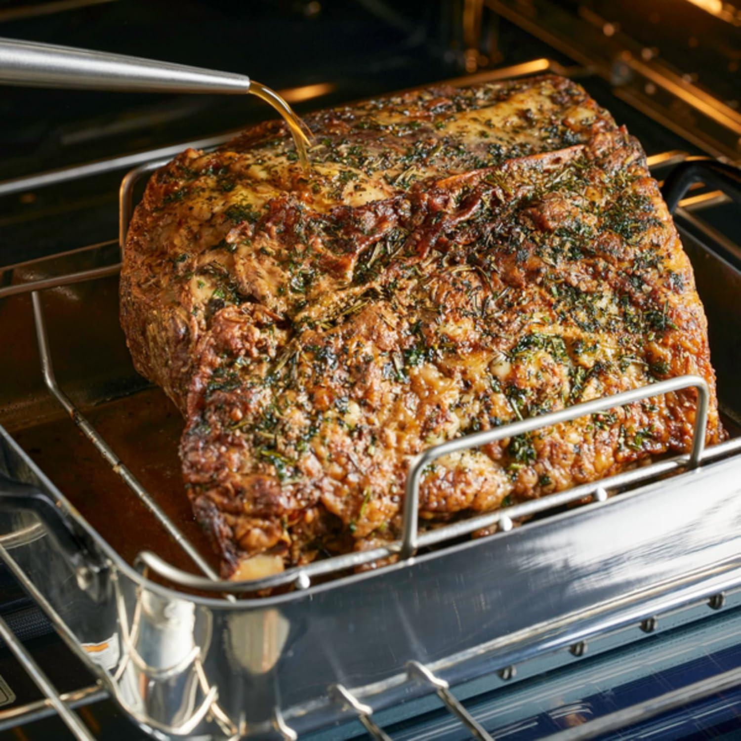 imageKitchenAid 5Ply Clad Stainless Steel Roasting PanRoaster with Removable Rack 15 Inch x 115 Inch Polished Stainless Steel