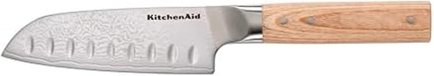 imageKitchenAid 6Piece Ashwood Knife Block Set Premium Damascus Steel Blades Pakkawood Handles SpaceSaving Design Includes Chef Santoku Slicing Utility ampamp Paring Knives Kitchen Knife SetBlonde