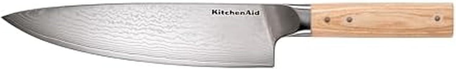 imageKitchenAid 6Piece Ashwood Knife Block Set Premium Damascus Steel Blades Pakkawood Handles SpaceSaving Design Includes Chef Santoku Slicing Utility ampamp Paring Knives Kitchen Knife SetBlonde