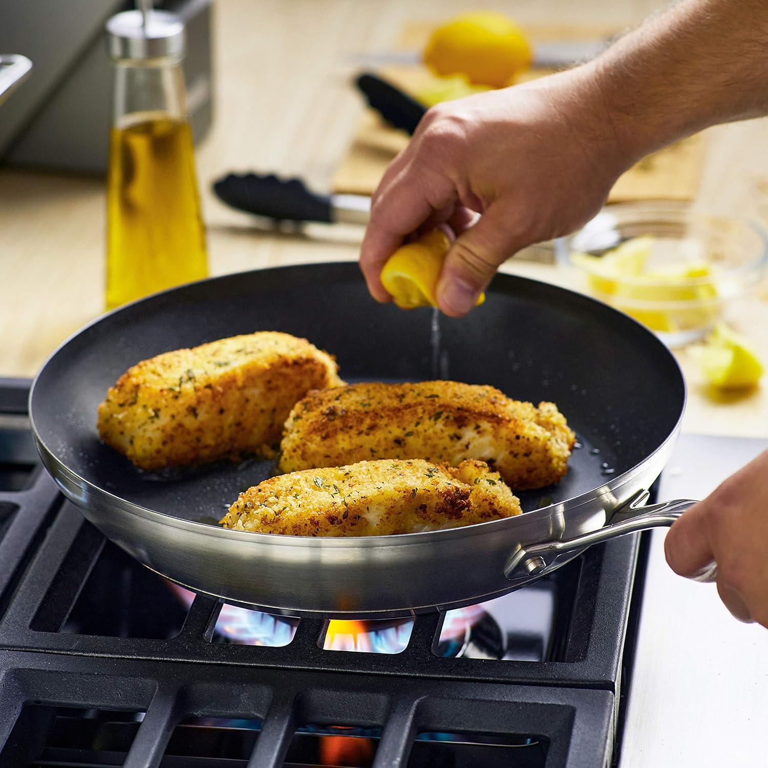 imageKitchenAid 71008 3Ply Base Brushed Stainless Steel Nonstick Frying PanFry PanSkillet 95 InchSilver