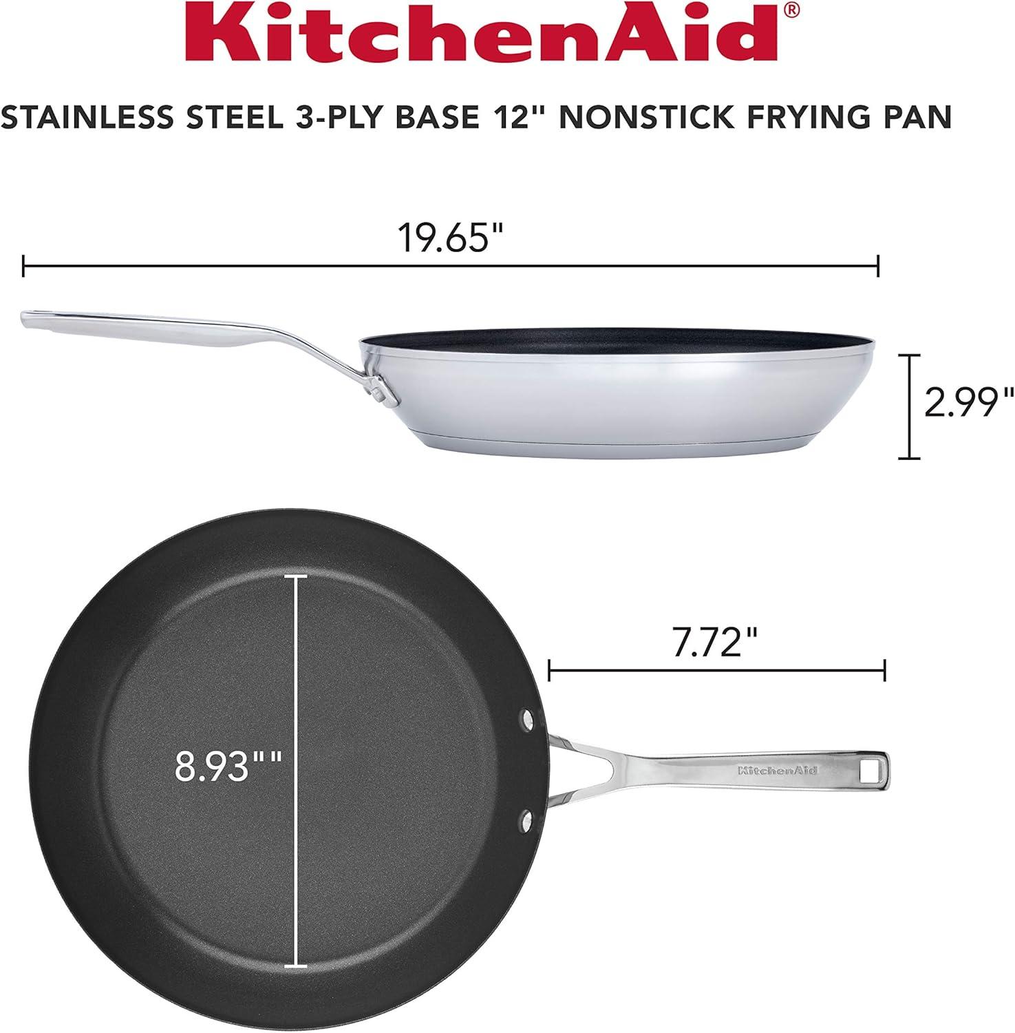 imageKitchenAid 71008 3Ply Base Brushed Stainless Steel Nonstick Frying PanFry PanSkillet 95 InchSilver
