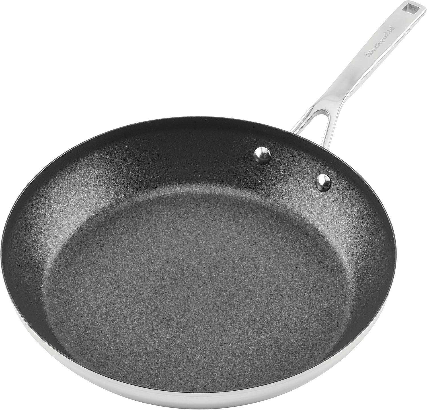 imageKitchenAid 71008 3Ply Base Brushed Stainless Steel Nonstick Frying PanFry PanSkillet 95 InchSilver