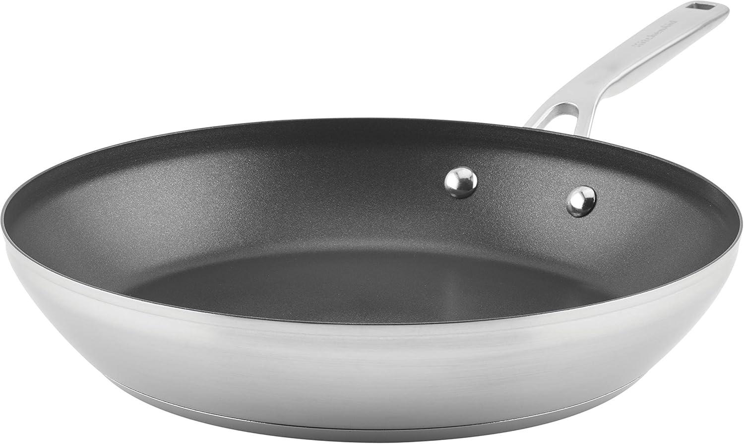 imageKitchenAid 71008 3Ply Base Brushed Stainless Steel Nonstick Frying PanFry PanSkillet 95 InchSilver