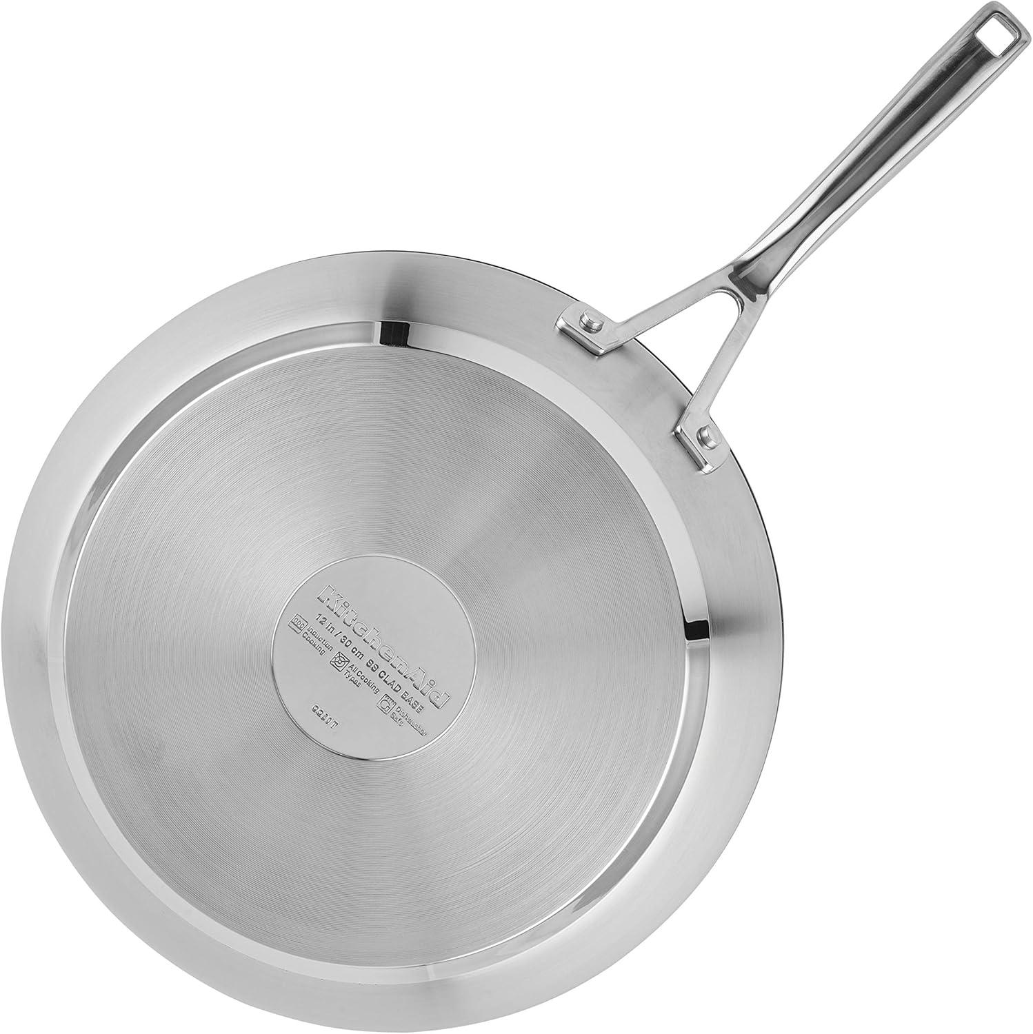 imageKitchenAid 71008 3Ply Base Brushed Stainless Steel Nonstick Frying PanFry PanSkillet 95 InchSilver