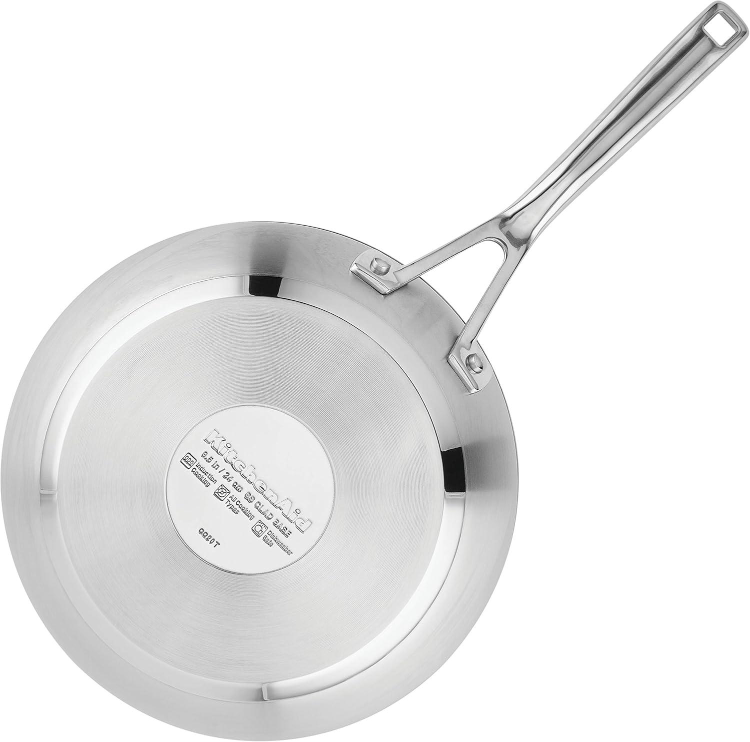 imageKitchenAid 71008 3Ply Base Brushed Stainless Steel Nonstick Frying PanFry PanSkillet 95 InchSilver