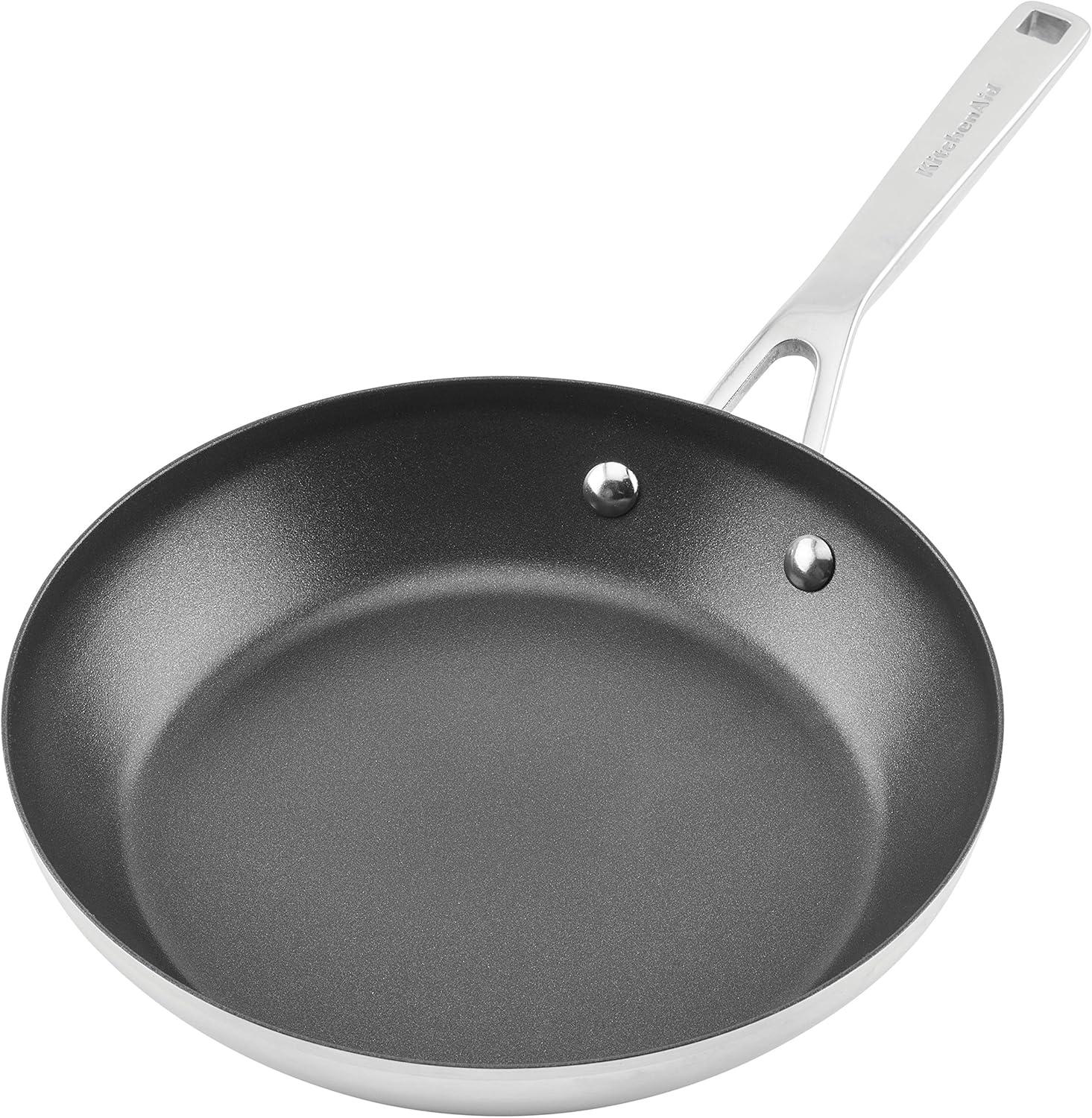 imageKitchenAid 71008 3Ply Base Brushed Stainless Steel Nonstick Frying PanFry PanSkillet 95 InchSilver