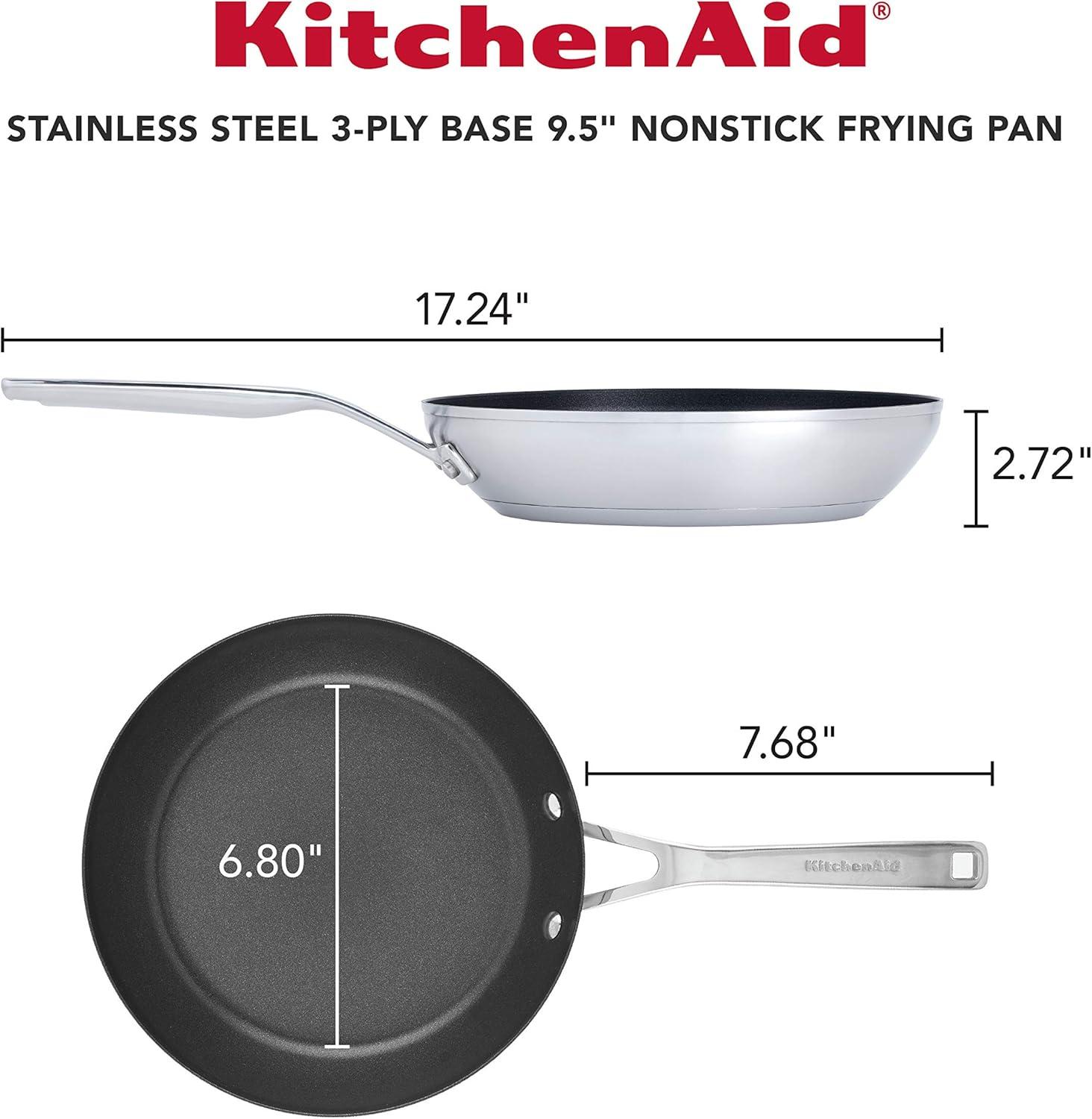 imageKitchenAid 71008 3Ply Base Brushed Stainless Steel Nonstick Frying PanFry PanSkillet 95 InchSilver