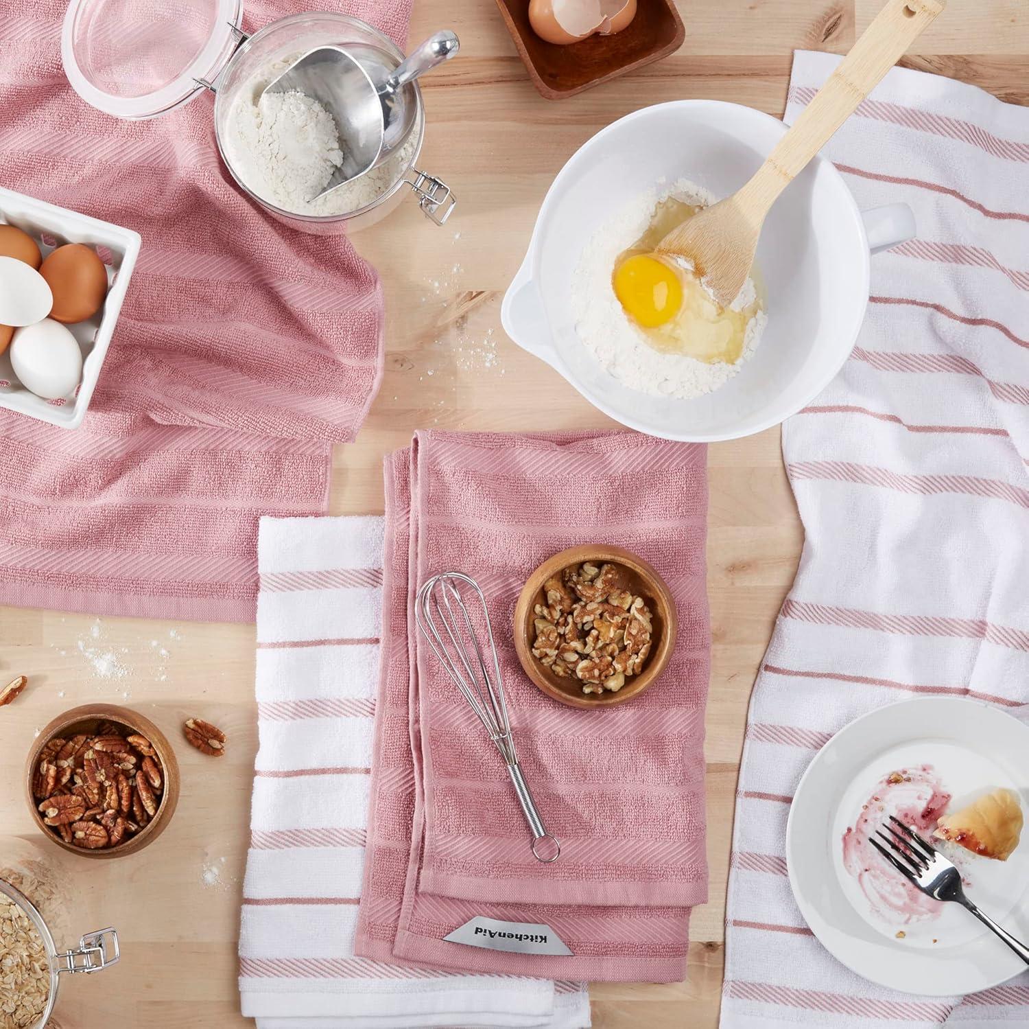 imageKitchenAid Albany Kitchen Towel 4Pack Set Lavender CreamWhite 16quotx26quotDried Rose