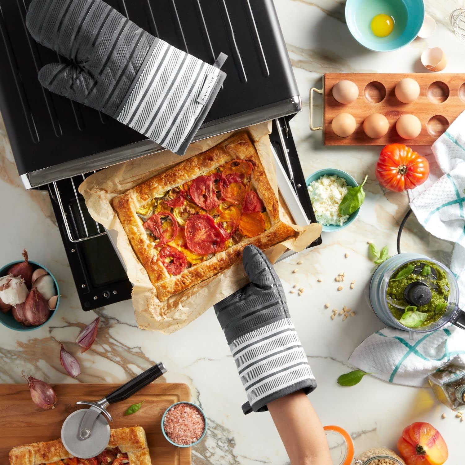 imageKitchenAid Albany Oven Mitt 2Pack Set Aqua Sky 7quotx13quotCharcoal Grey